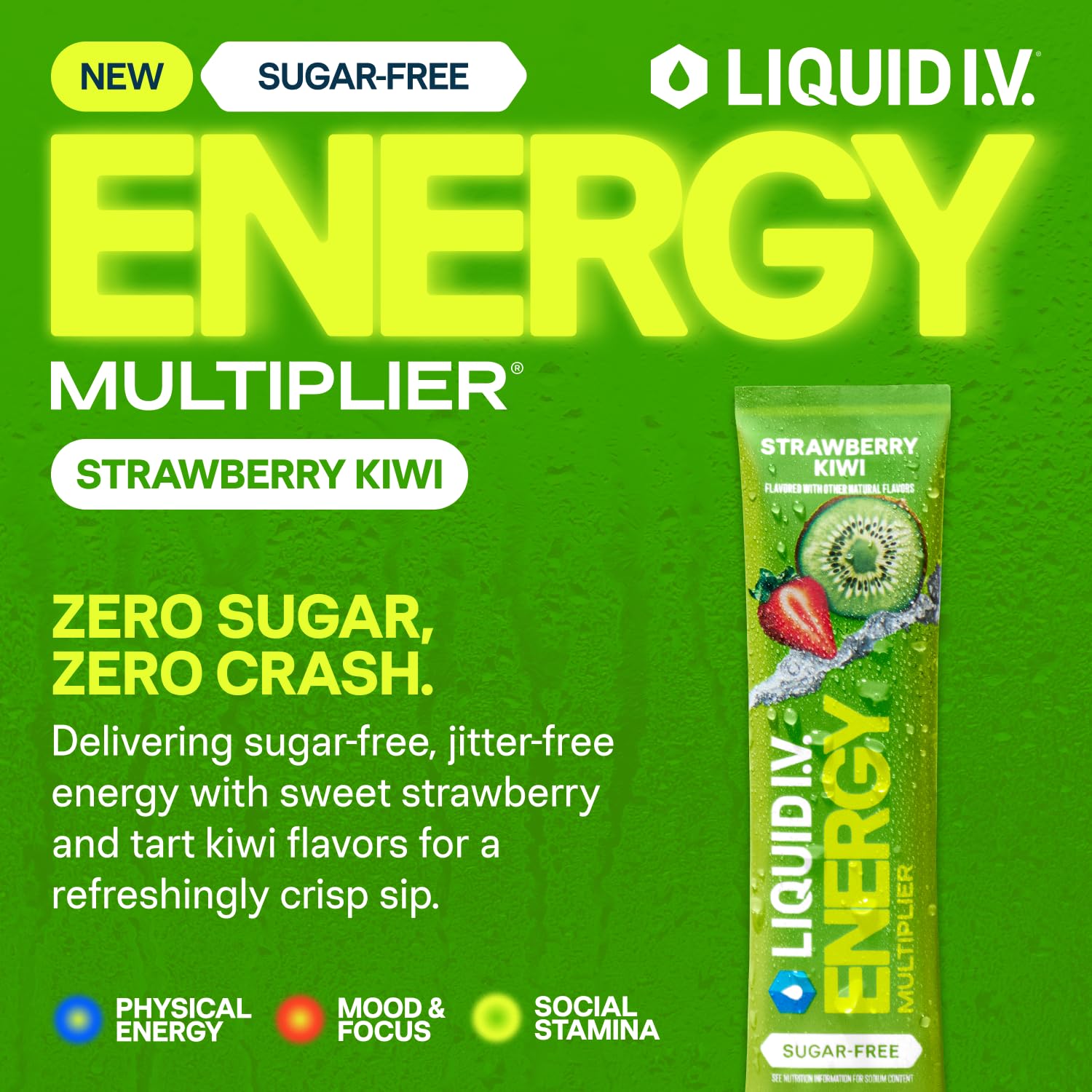 Liquid I.V.® Hydration Multiplier Sugar Free + Energy - Strawberry Kiwi | Electrolyte Powder Drink Mix | 1 Pack (14 Servings) Liquid I.V.US supplements