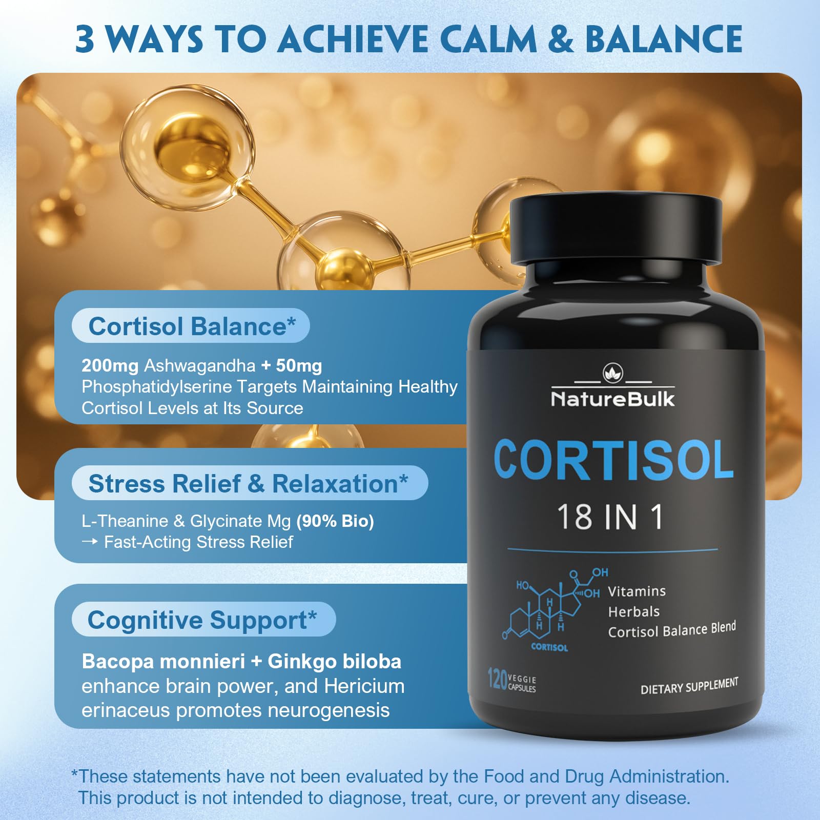 NATUREBULK Cortisol Supplements for Women, 18-in-1 - Premium Blend with Ashwagandha, Rhodiola, Magnesium & L-Theanine - Stress Response Support & Mood Enhancement Formula - 120 Vegetarian Capsules NATUREBULKAu supplements