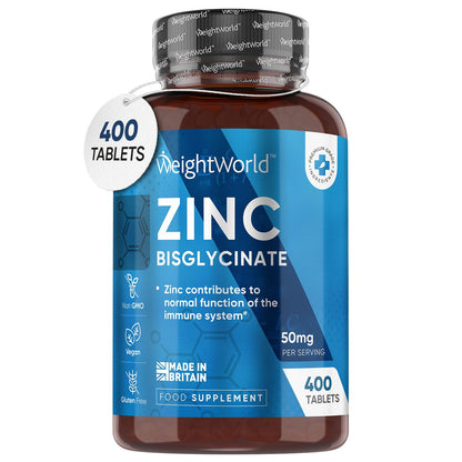 High Strength Zinc Tablets 50mg – 400 Vegan Zinc Bisglycinate Tablets 6+ Months WeightWorldUS supplements