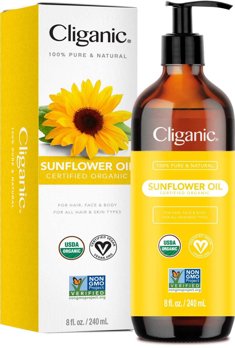 Cliganic Organic Sunflower Oil, 100% Pure (8oz) - For Skin, Hair & Face | Natural Cold Pressed Unrefined CliganicAu supplements