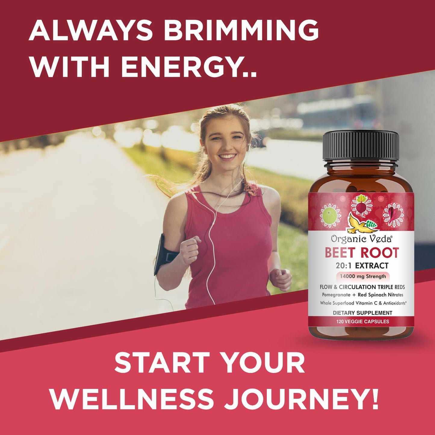 Organic Veda Beet Root Capsules - Triple Reds Nitric Oxide Beets Supplements - Concentrated Organic VedaUS supplements