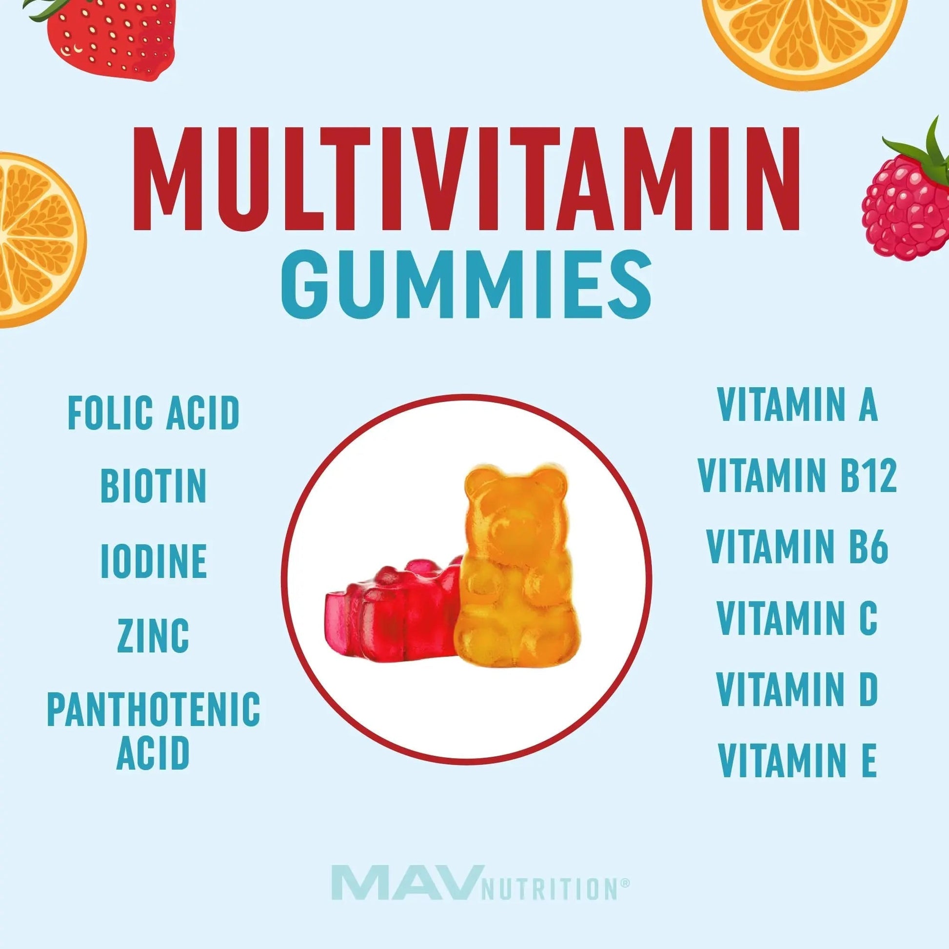 Kids Multivitamin Gummies | Vitamins A, B, C, D & Zinc for Immunity, Growth & Development | Daily Multivitamins for Children Ages 2+ | MAV NUTRITIONAu supplements