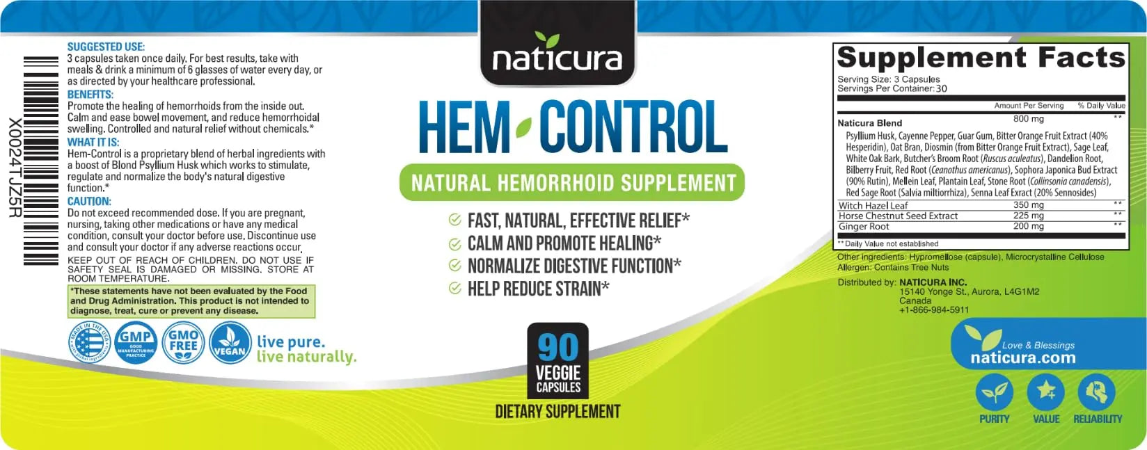 Naticura Bundle - Hem-Control Vegan Digestive Support Supplement (180 Count) and Alleviate Natural Hemorrhoid Relief Cream for Burning, Itching and Swelling (1.7 oz) Plus 2 Travel-Size Tubes NaticuraAu supplements