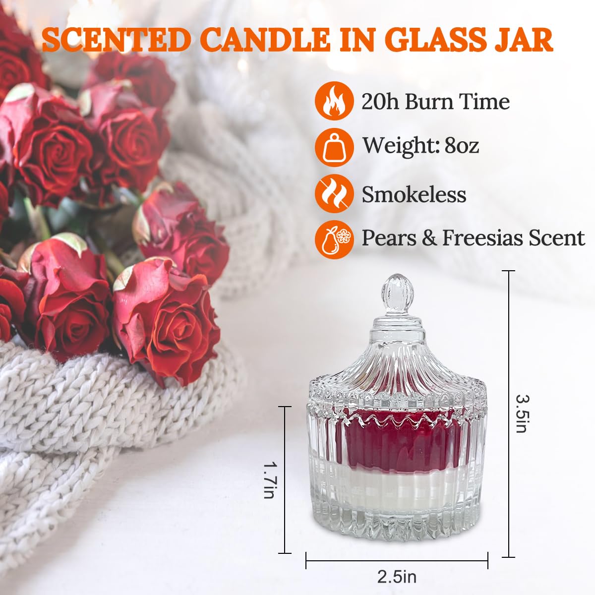Red Rose Candle in Rippled Glass Jar for Valentine's Day Gifts, English Pear& Freesia Scented Candles PeytangerAu supplements