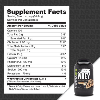 NutraBio Classic Whey Protein Powder- Full-Spectrum Amino Acid Profile - No Fillers NutraBioUS supplements