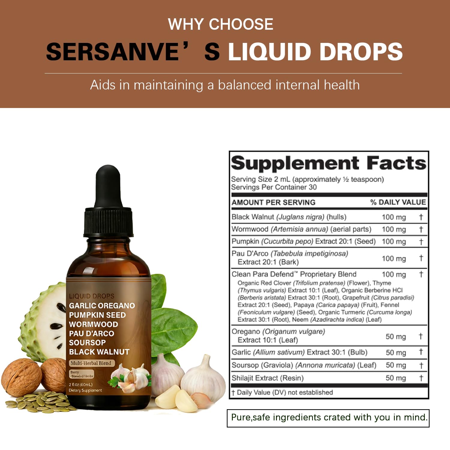 SERSANVE Natural Black Walnut Wormwood Gut Cleanse | Black Walnut Clove Drops with Pumpkin Seed, PAU D’Arco, Soursop, Garlic and Oregano | Vegan, Alcohol-Free Formula for Digestion Support, 2 fl oz SERSANVEAu supplements
