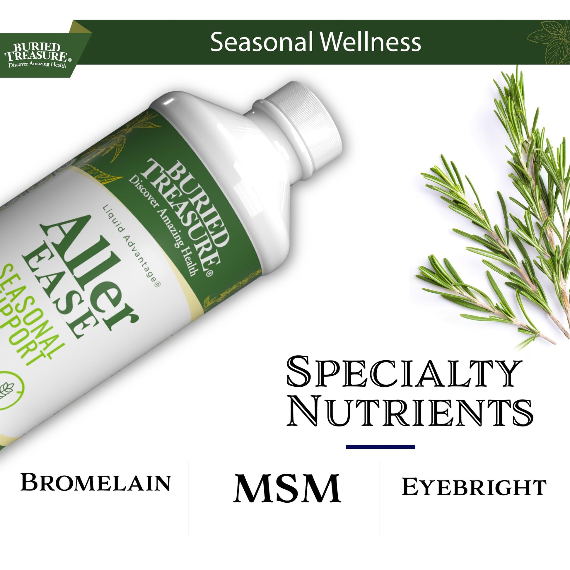 Buried Treasures Aller Ease - 16 fl oz. Liquid Supplement w/ Quercetin, Bromelain, Mullein, Supports Immune, Sinus Comfort, Non-Drowsy Herbal Formula Buried TreasureAu supplements