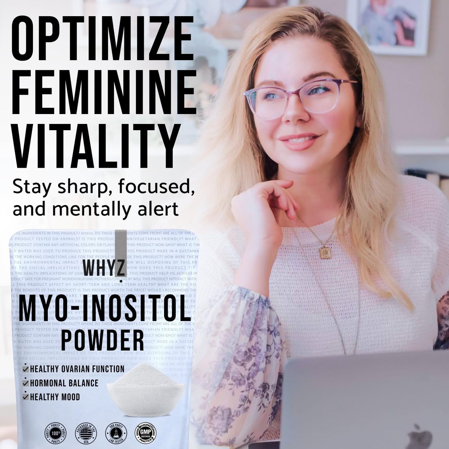 Myo-Inositol Powder 8oz, Natural Myo Inositol Supplement for Ovarian Support WHYZUS supplements