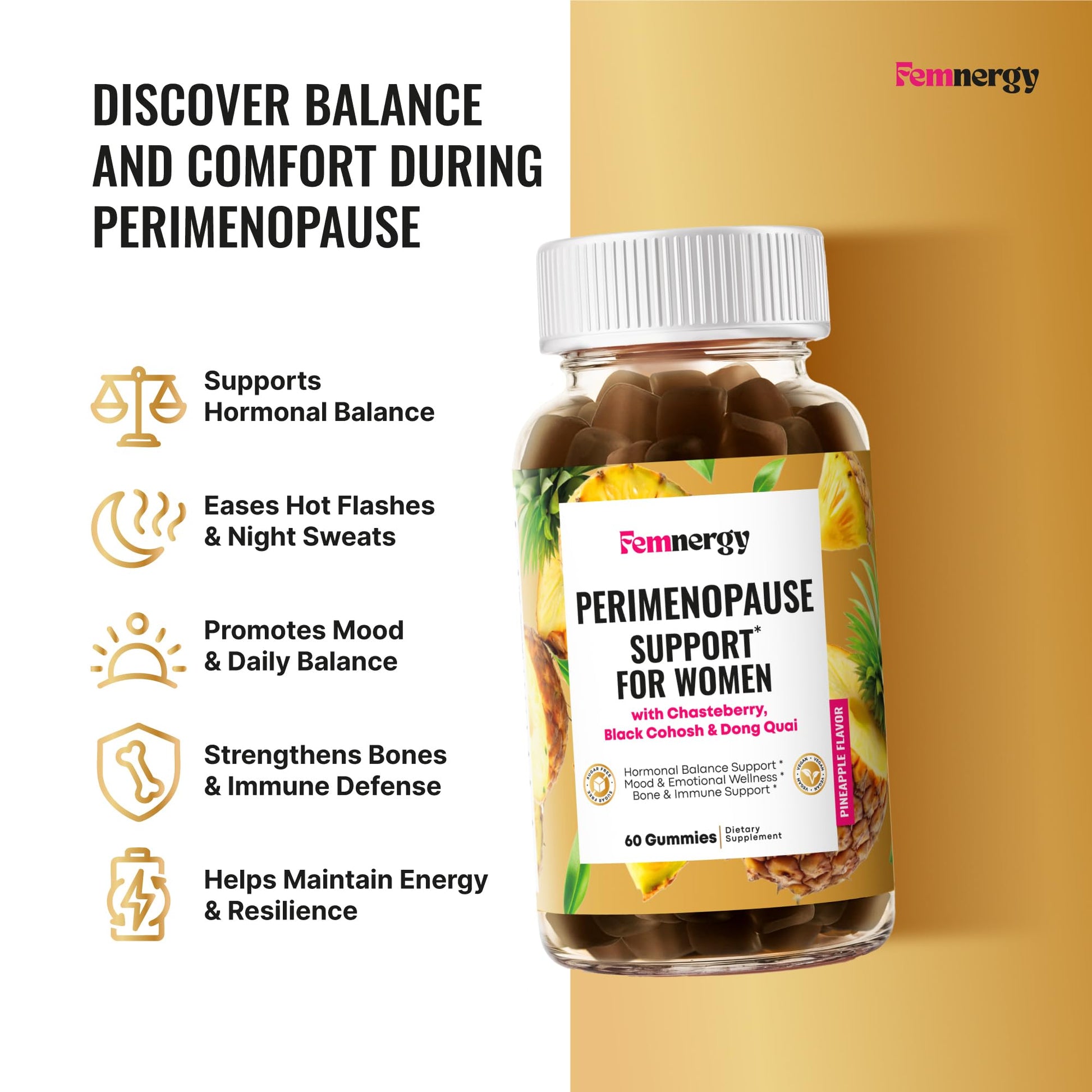 Femnergy Perimenopause Support Gummies for Women - Menopause Relief Estrogen & Hormone Balance Supplement with Black Cohosh Chasteberry Vitamins D3 B6 for Hot Flashes Night Sweats & Mood Swings FemnergyAu supplements