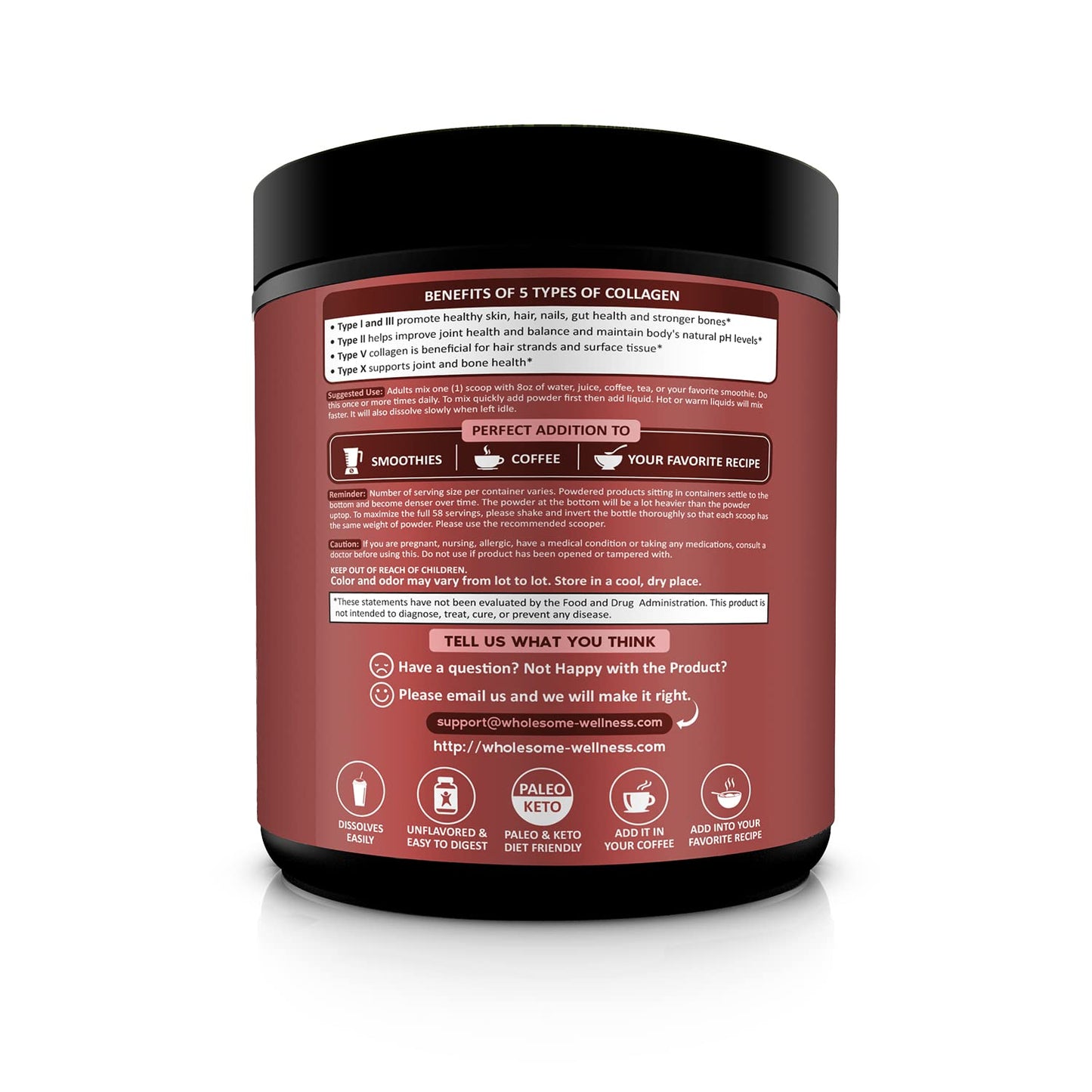 Multi Collagen Protein Powder Hydrolyzed (Type I II III V X) Grass-Fed All-in-One Super Wholesome WellnessUS supplements
