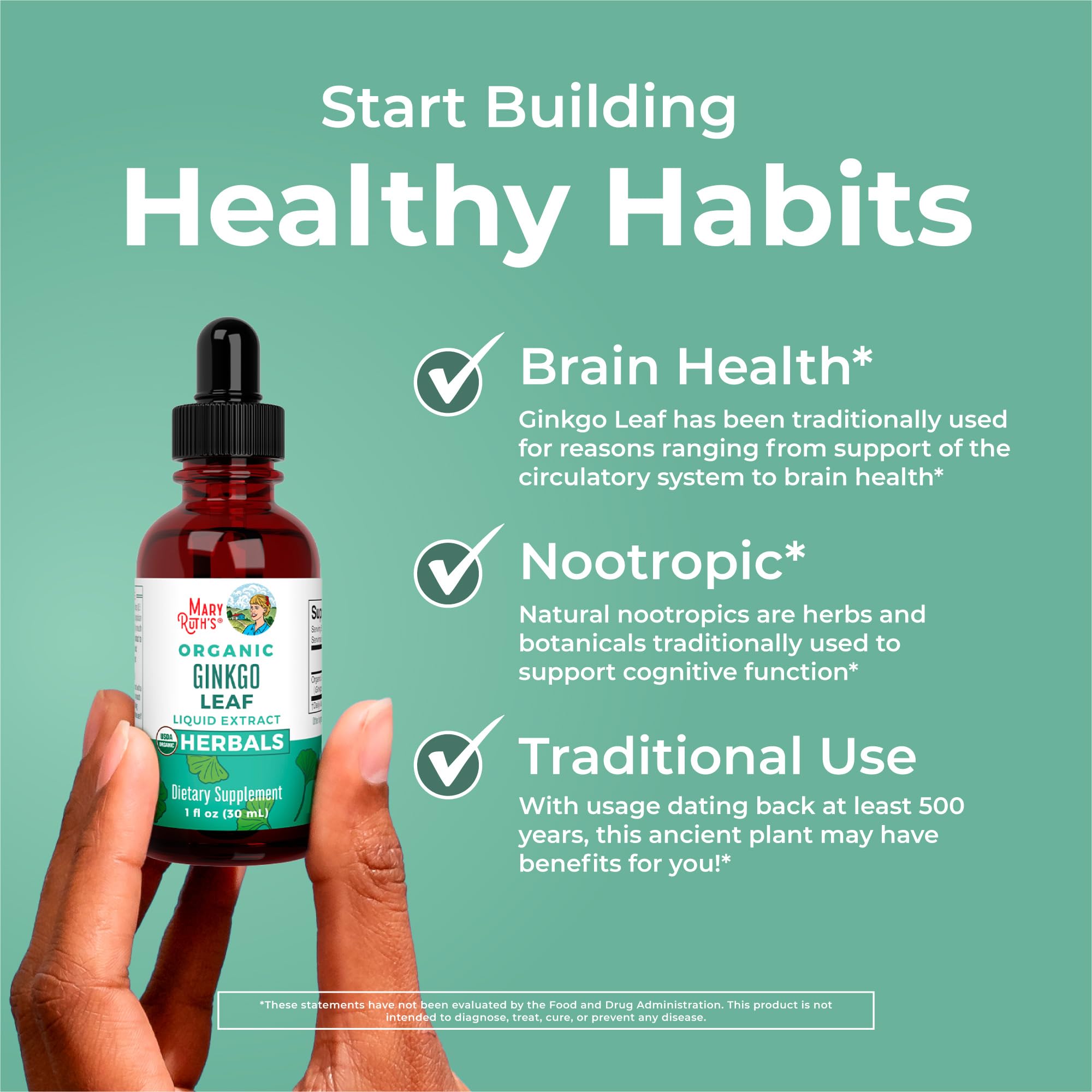 MaryRuth Organics Ginkgo Leaf Liquid Drops | Herbal Supplement | Nootropic | Circulatory System & Nervous System Health | USDA Organic | Non-GMO | Vegan | 60 Servings MARYRUTH'SUS supplements