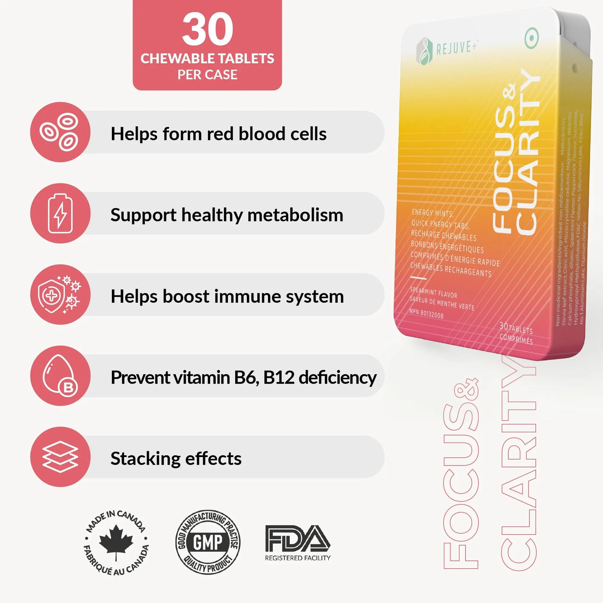 REJUVE+ Focus & Clarity Nootropic Supplement – Brian Boost | L-Theanine, Caffeine, Lion’s Mane, Magnesium, Vitamin B6 & B12 | Brain Support, Memory, Focus & Energy | Mint Flavor (30 Chewables) (1) REJUVE+nz supplements