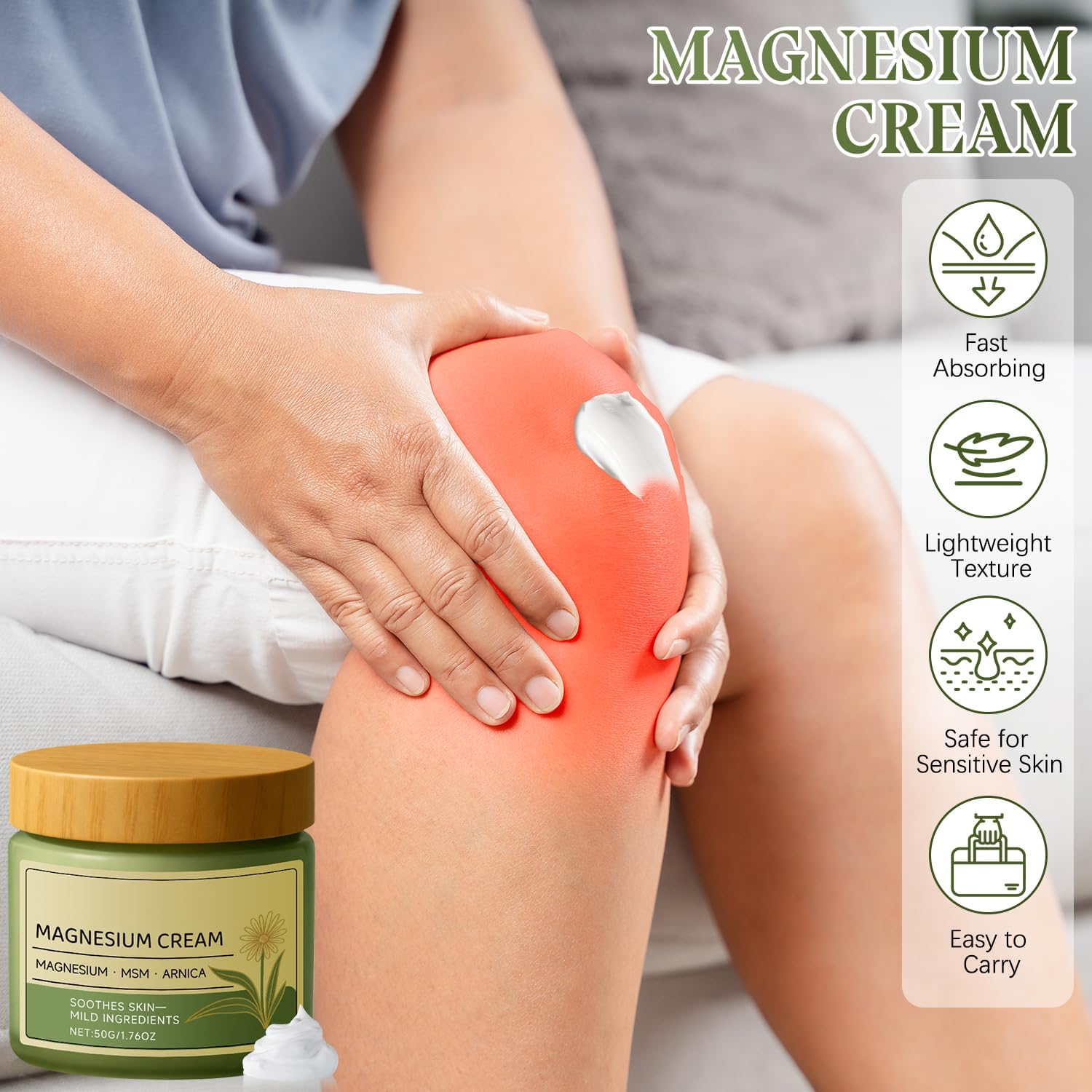 Magnesium Cream with MSM & Arnica,Nerve Relief Mild Ingredients for Skin Soothing,Fast-Absorbing Non-Greasy Massage Cream for Daily Comfort GenericAu supplements