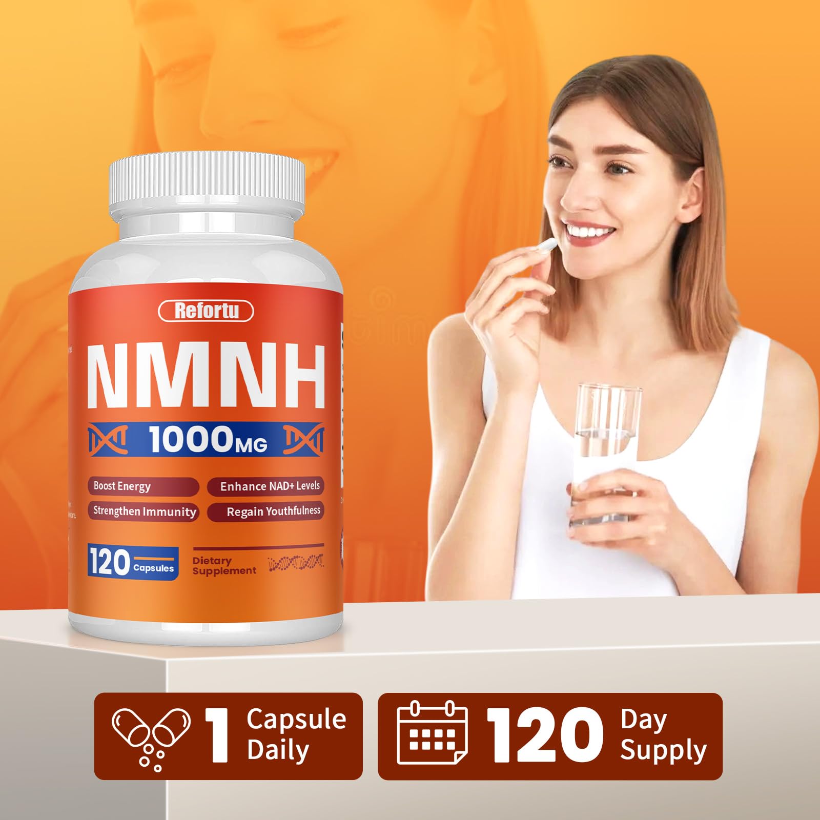 NMNH Supplement(Dihydronicotinamide Mononucleotide),Nicotinamide Mononucleotide for NAD+ Booster,1000mg per Serving,Supports Energy & Overall Health,120 Capsules RefortuAu supplements