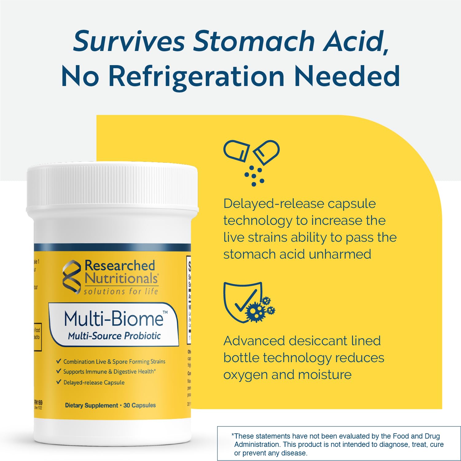 Researched Nutritionals Multi-Biome - Dual-Action Probiotics for Women & Men - Spore + Live Strain Formula with Delayed-Release Capsules for Gut Health, Histamine & Immune Support (30 ct) Researched NutritionalsAu supplements