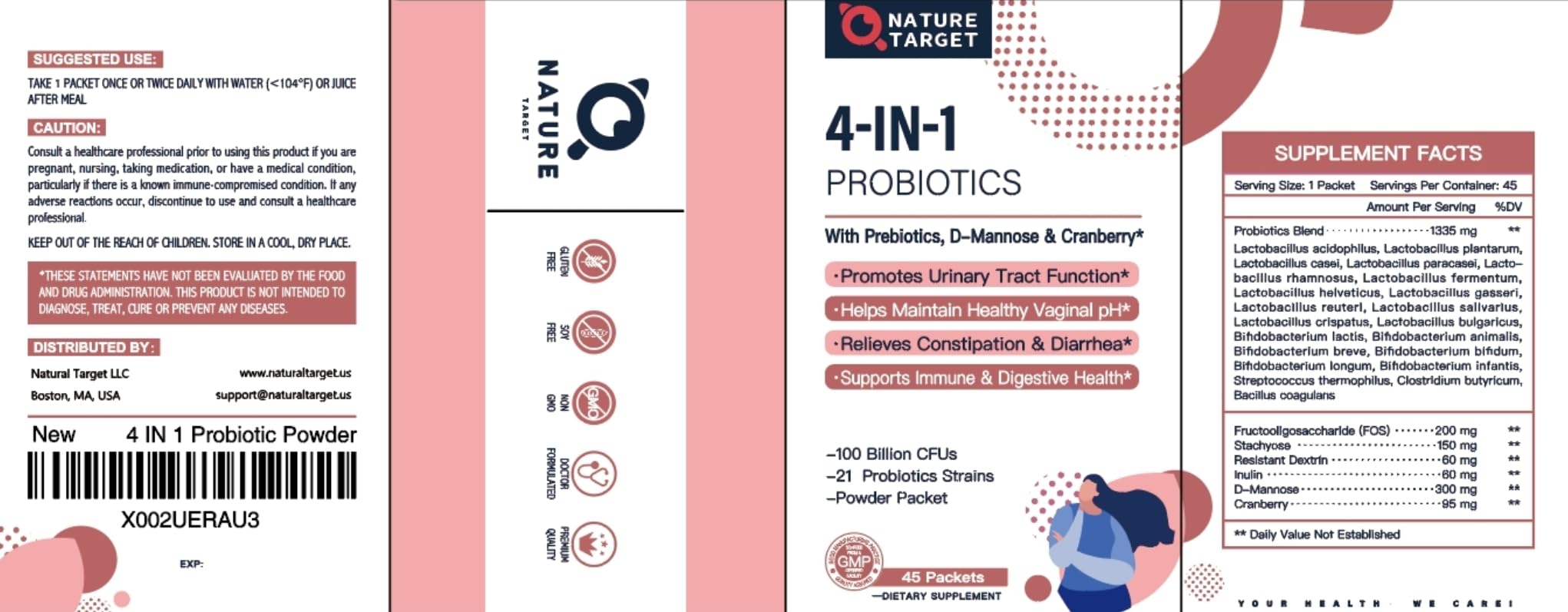 NATURE TARGET Probiotics-for-Women Prebiotics-and-Probiotics-Powder, 100-Billion-CFUs 45-Day-Supply, Women's-Probiotic with D-Mannose and Cranberry for Urinary Tract/Gut/Digestive Health NATURE TARGETAu supplements