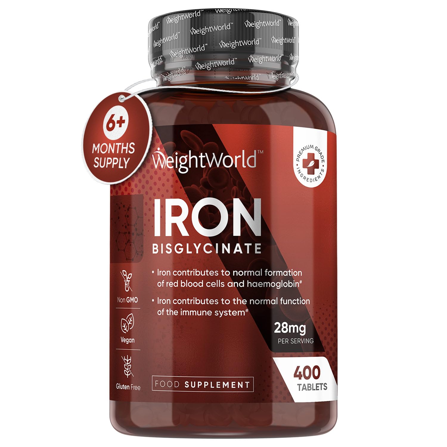 Gentle Iron Tablets High Strength 28mg - 400 Tablets (6+ Months Supply) - Vegan Iron WeightWorldUS supplements
