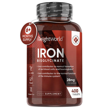 Gentle Iron Tablets High Strength 28mg - 400 Tablets (6+ Months Supply) - Vegan Iron WeightWorldUS supplements