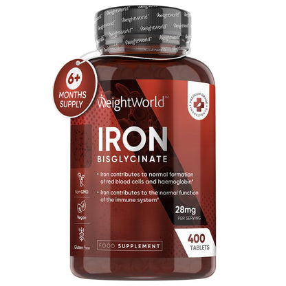 Gentle Iron Tablets High Strength 28mg - 400 Tablets (6+ Months Supply) - Vegan Iron WeightWorldUS supplements