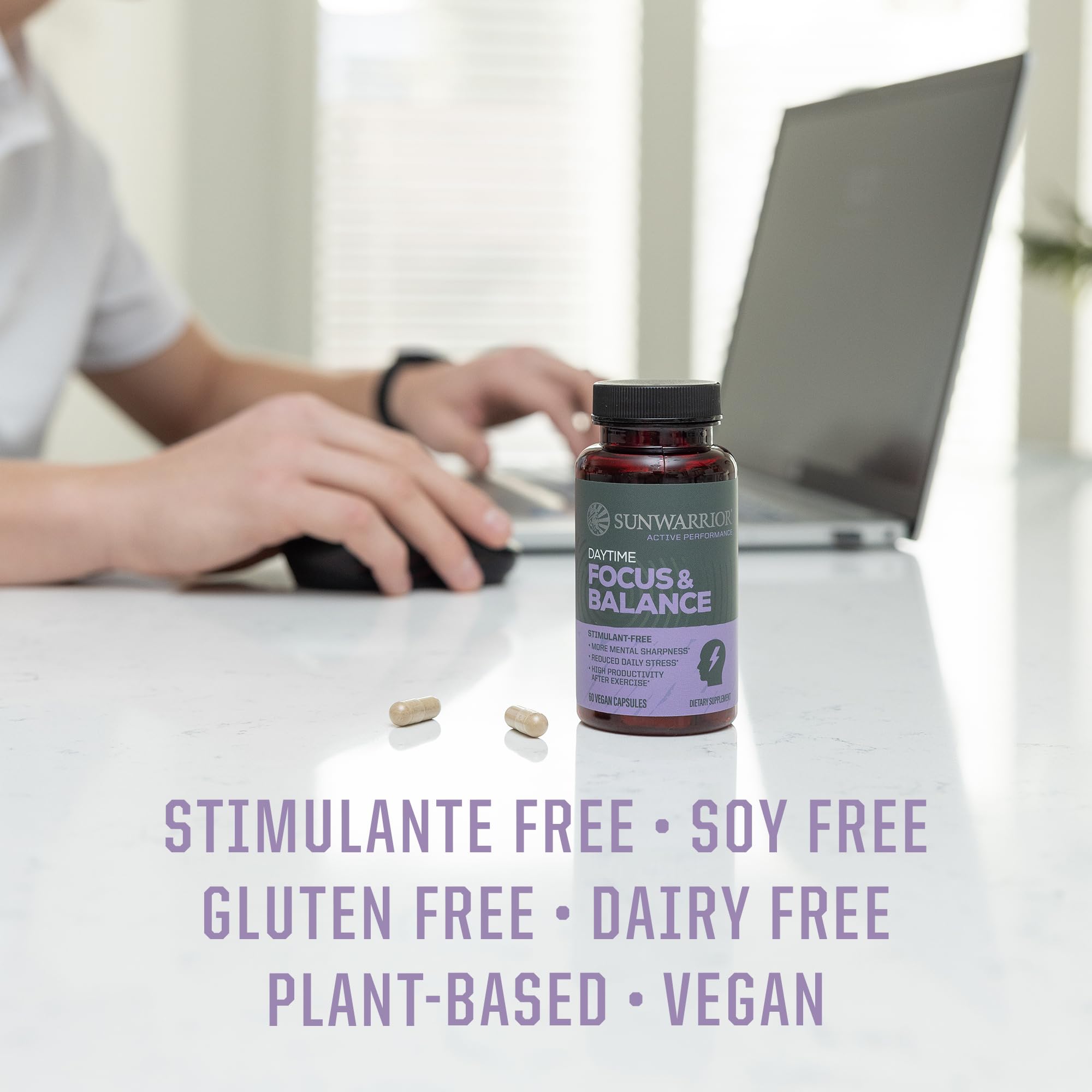 Ashwagandha, Rhodiola, Reishi & 5-HTP for Stress-Free Focus Active Focus & Balance Capsules Caffeine-Free Nootropic for Calm Energy & Mental Clarity, Mood & Immune Support 60 Vegan Capsules SunwarriorAu supplements