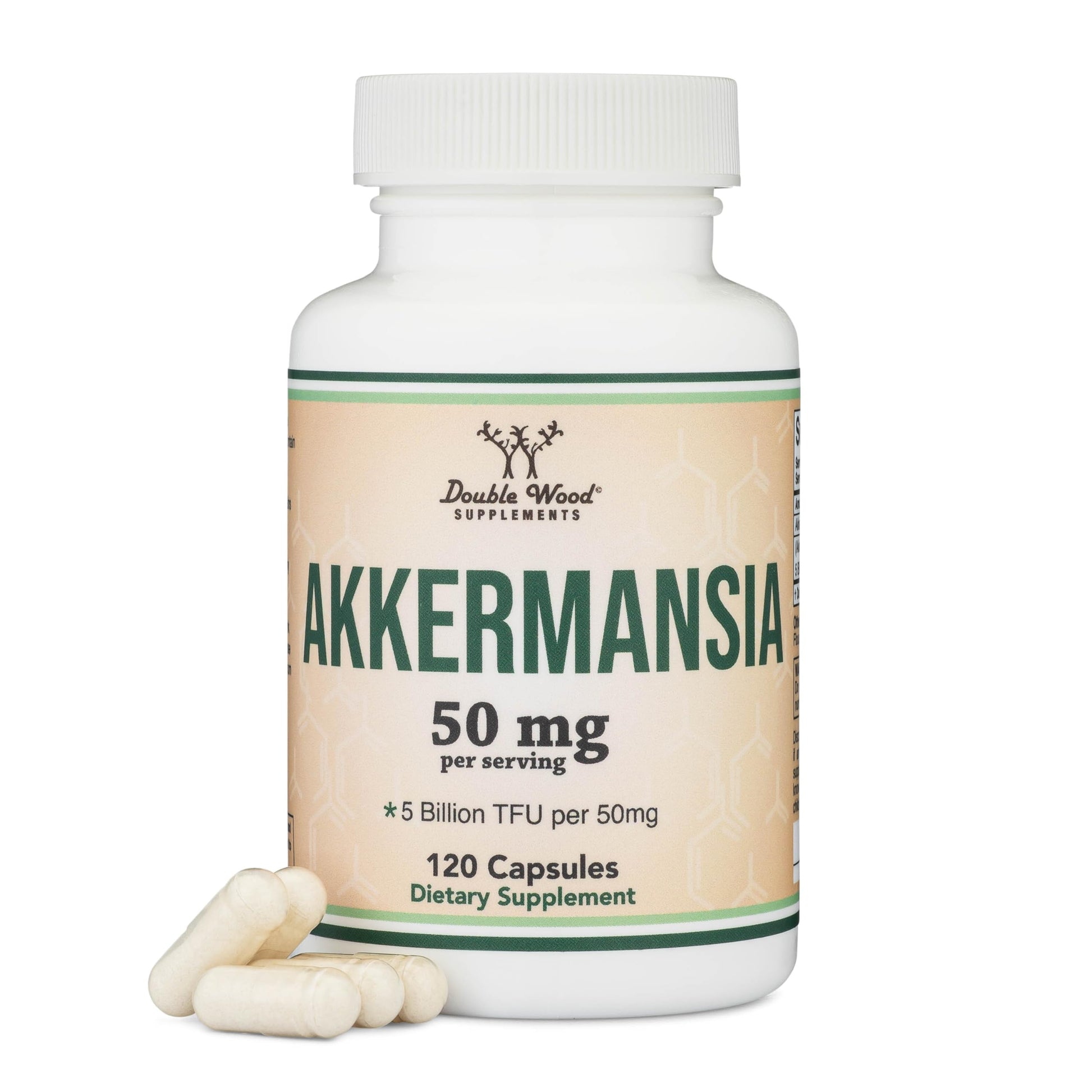 Akkermansia Probiotic and Postbiotic (Increases GLP-1 Production) 120 Capsules, 50mg per Serving (Third Party Tested to 5 Billion TFU per Serving, 50 Billion CFU per Gram) by Double Wood Double Wood SupplementsAu supplements