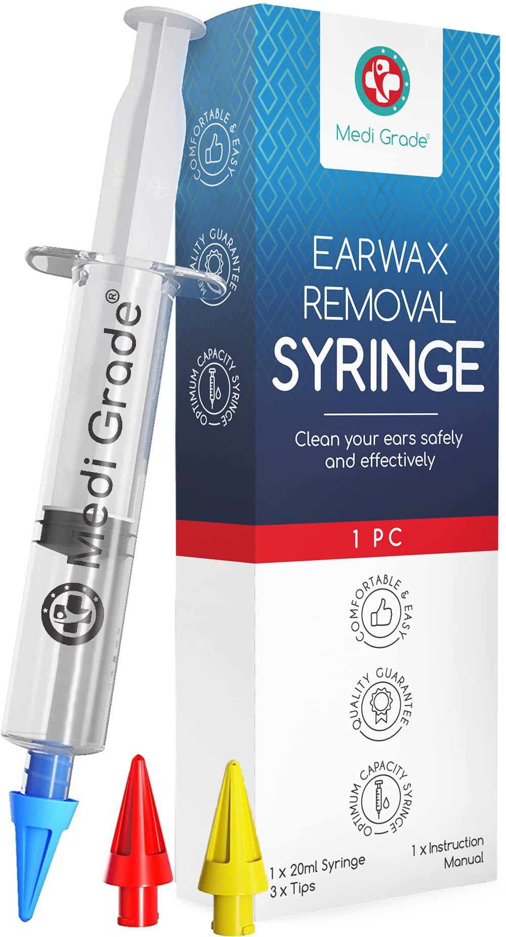 Medi Grade Ear Syringe Ear Wax Removal Kit with 3 Quad-stream Tips Medi GradeUS supplements