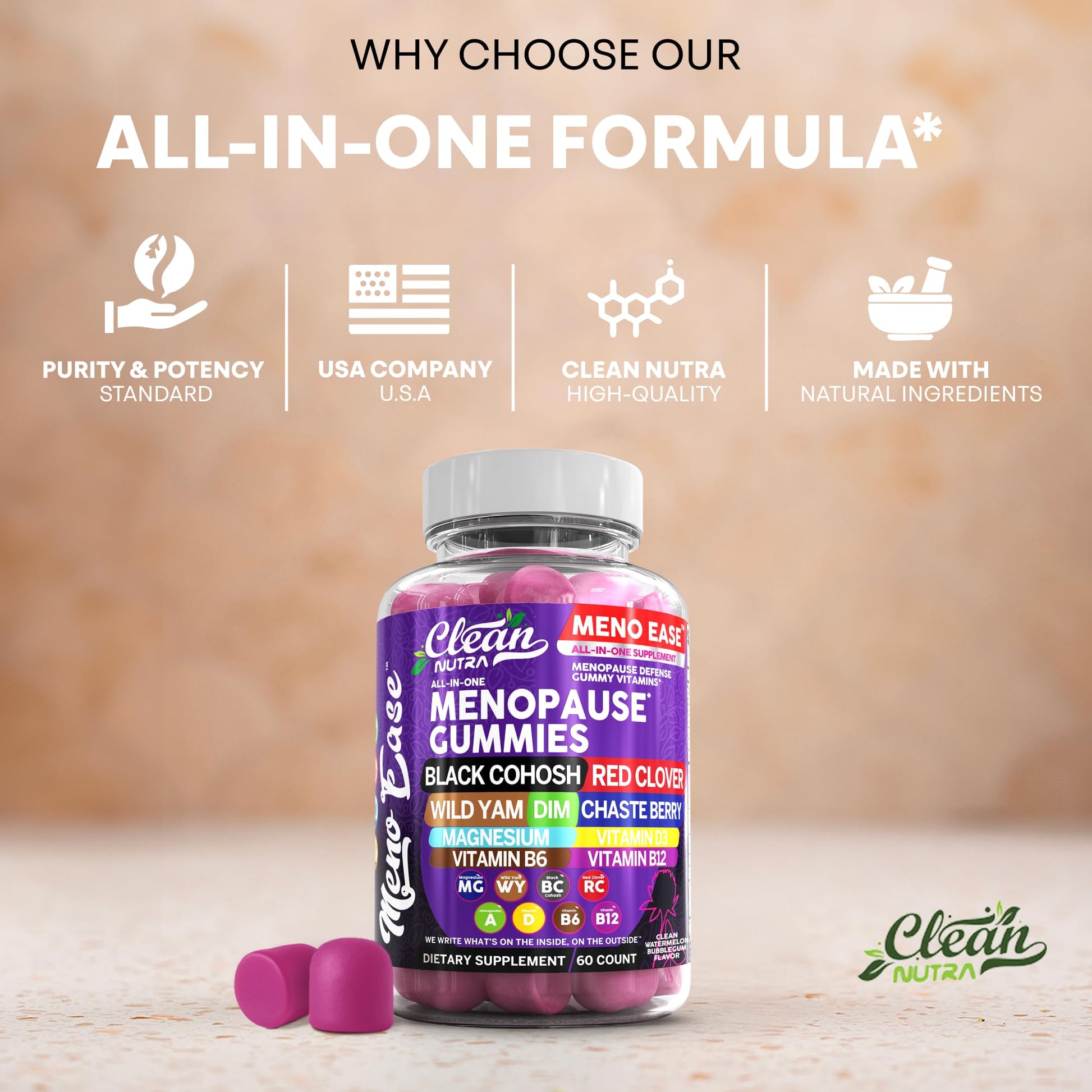 Menopause Supplement for Women Gummies with Black Cohosh, Wild Yam, DIM, Magnesium, Red Clover Chasteberry for Hormone Balance Relief Night Sweats Mood Plus Bergamot, Vitamin D3, Vitamin B6 B12 Clean NutraceuticalsAu supplements