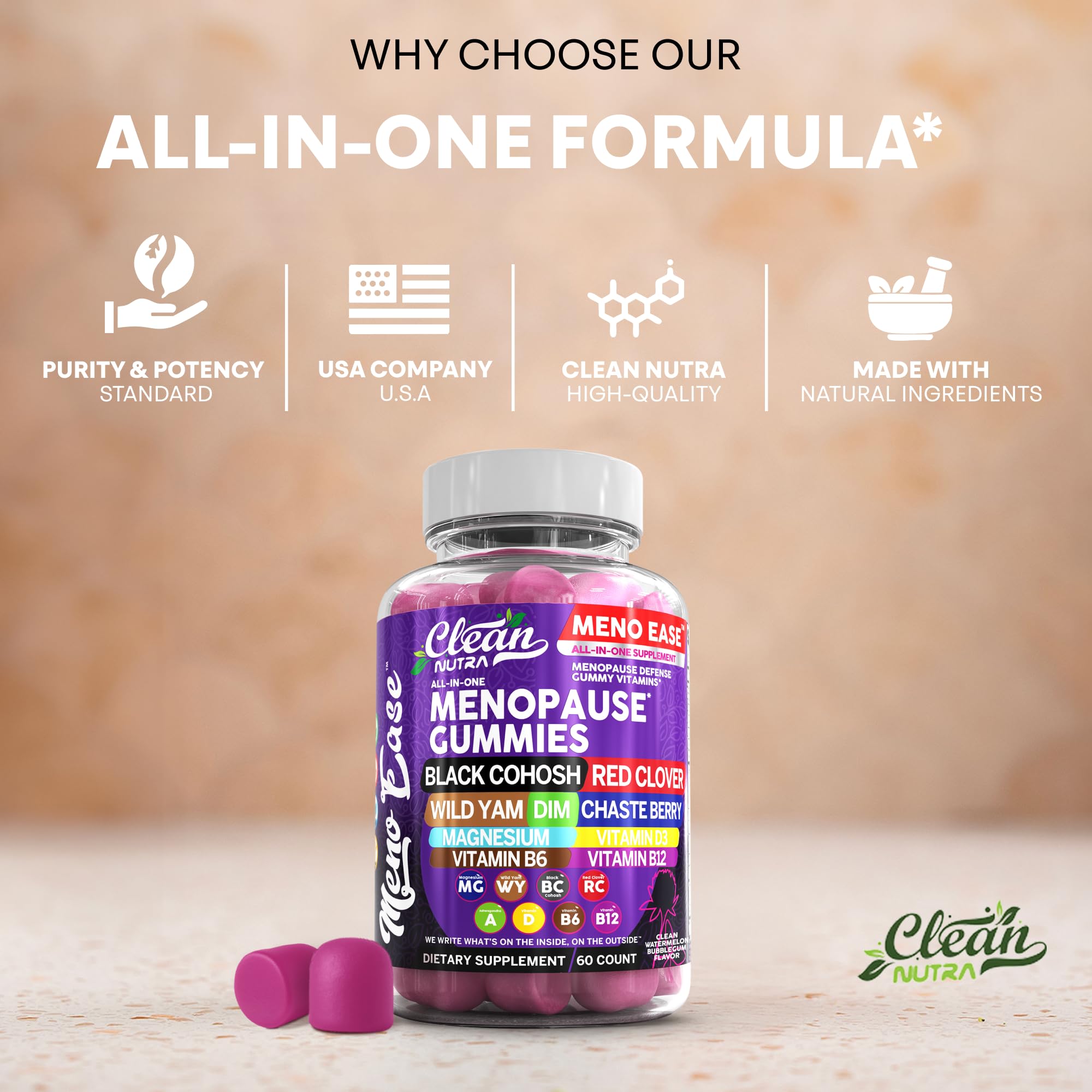 Menopause Supplement for Women Gummies with Black Cohosh, Wild Yam, DIM, Magnesium, Red Clover Chasteberry for Hormone Balance Relief Night Sweats Mood Plus Bergamot, Vitamin D3, Vitamin B6 B12 Clean NutraceuticalsAu supplements