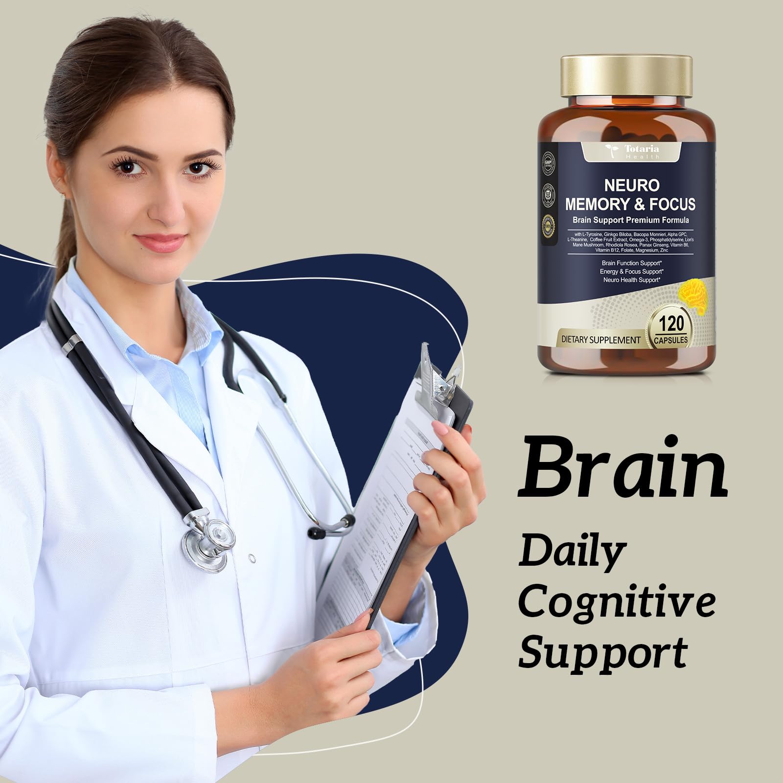 25 in 1 Brain Supplements for Memory and Focus & Neuro Health - Daily Brain Nootropic Cognitive Supplement with L-Tyrosine, Bacopa Monnieri, Ginkgo Biloba, Alpha GPC - Non-GMO, Gluten Free TotariaAu supplements