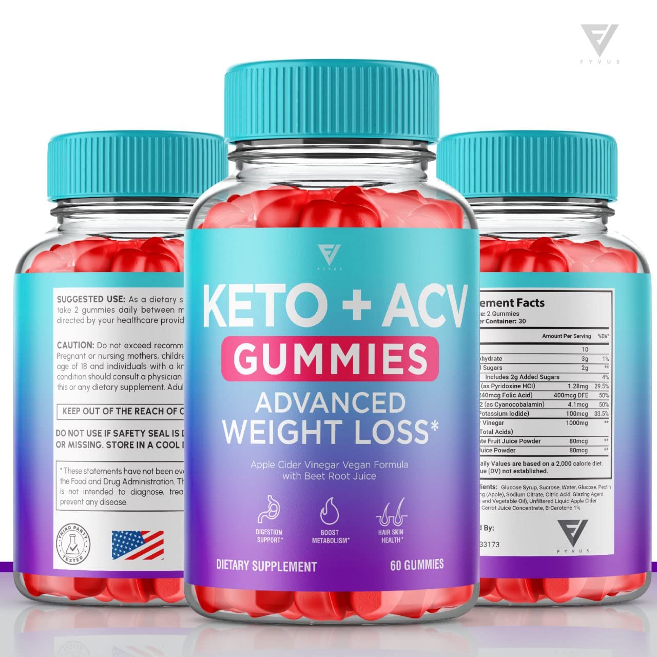 (3 Pack) Keto ACV Gummies Advanced Weight Loss Supplement, ACV Keto Gummies Belly FyvusUS supplements