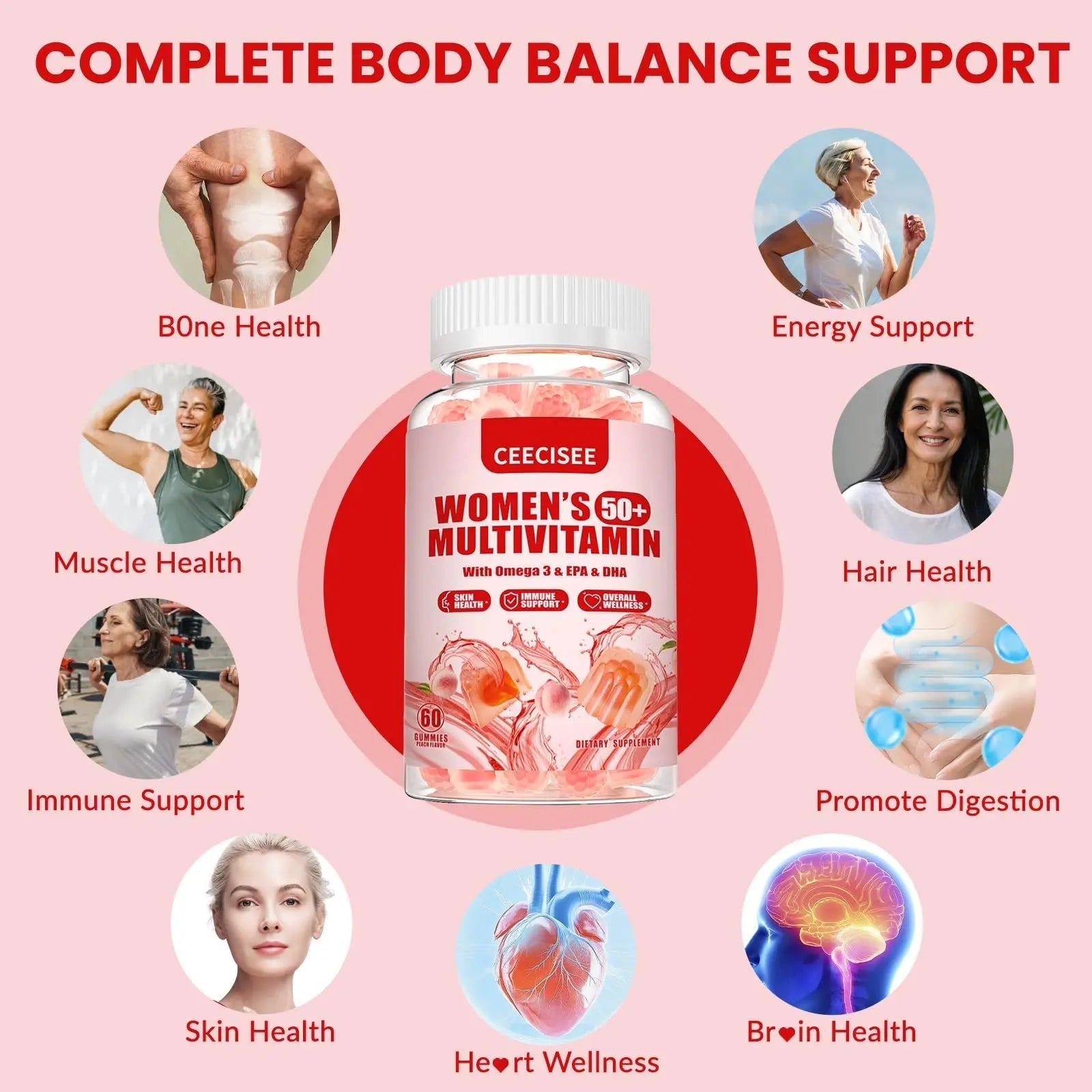 Ceecisee Vitamin Gummies for 50+ Women: Organic Vegan Multivitamin with Iron Omega3 B12 D3 Biotin Zinc Ashwagandha for Hair Skin Health Energy Immune Suppor CeeciseeAu supplements