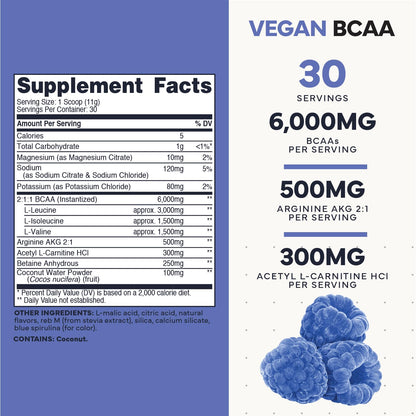 Type Zero Ultra Clean Vegan BCAA Powder + Electrolytes (Blue Raspberry | 6G) 2:1:1 Sugar-Free/No Sucralose BCAAs Amino Acids Supplement - BCAA Vegan Amino Acids After Workout Drink, 30 Servings Type ZeroUS supplements