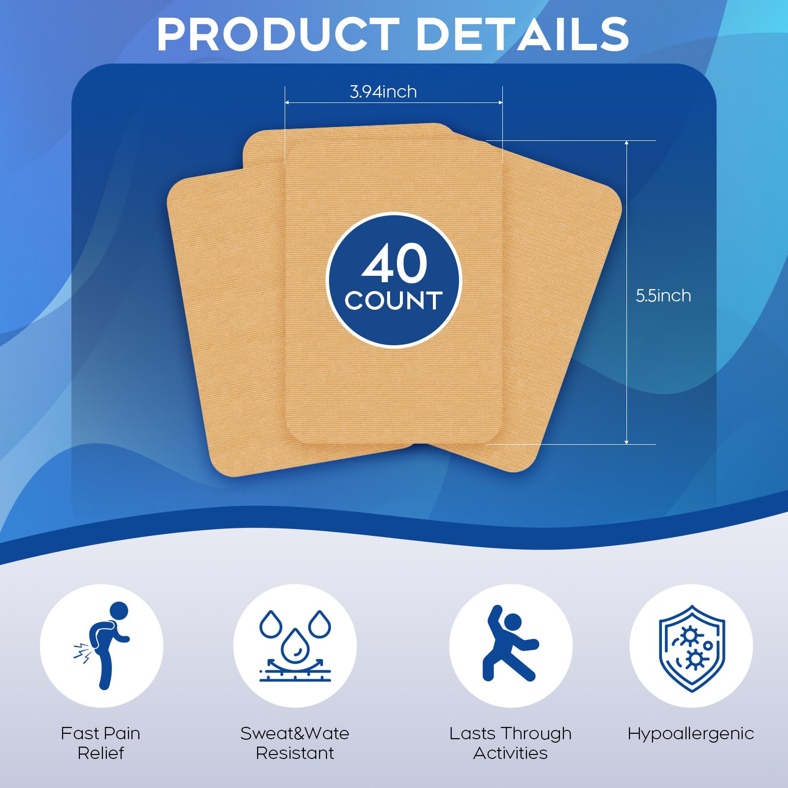 Uposiut Lidocaine 4% Patches - Extra Strength Lidocaine Patches (40 Patches), for Neck, Shoulder, Back, Knee, and Ankle Muscles, 12-Hour Effectiveness-A001L UposiutAu supplements