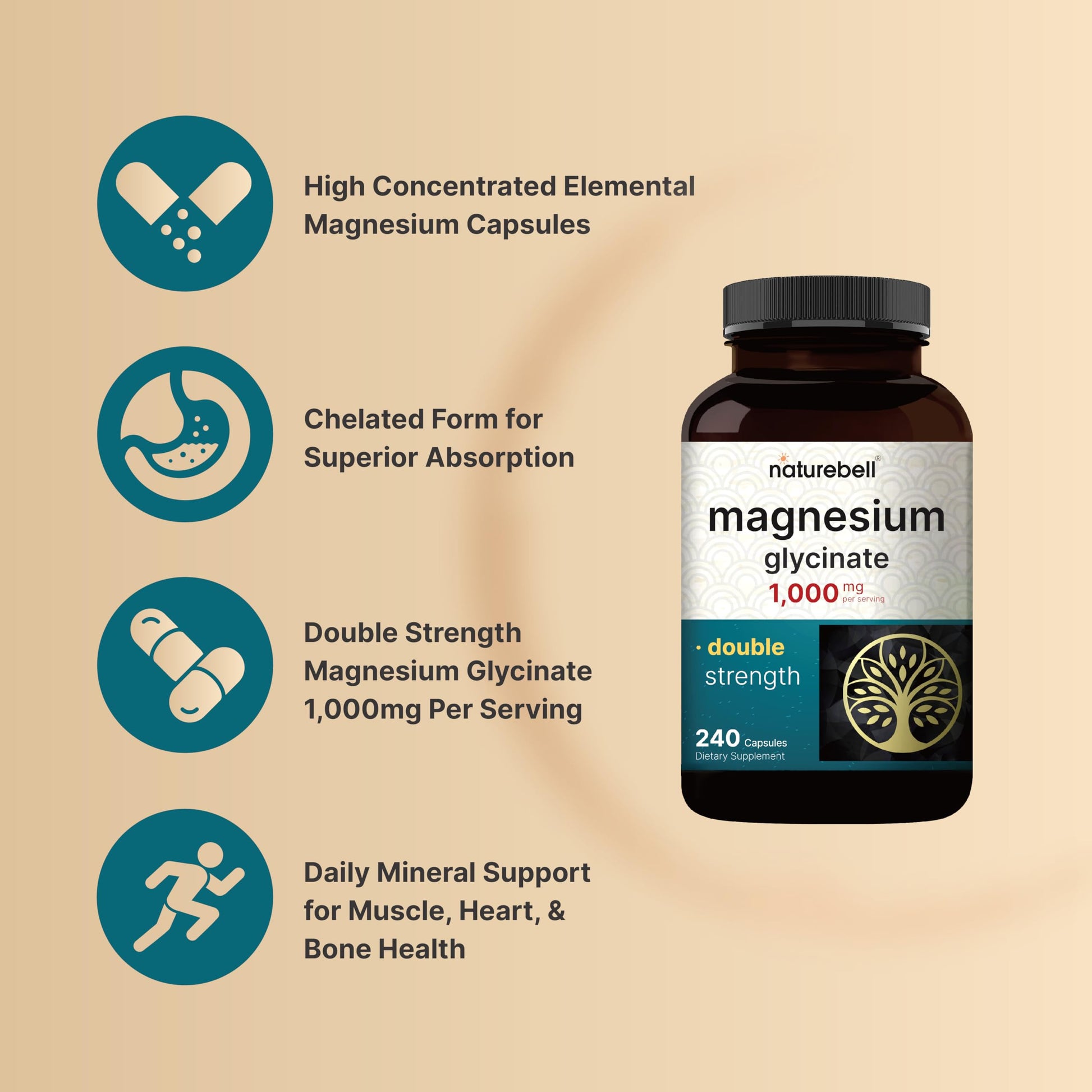 NatureBell Magnesium Glycinate 1,000mg, 240 Capsules | 500mg per Capsule | 100% Chelated & Purified | Sleep, Muscle & Nerve Support | Non-GMO, Gluten-Free NatureBellAu supplements