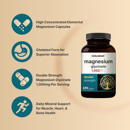 Magnesium Glycinate Supplement 1,000mg | 500mg Per Capsule, 240 Pills NatureBellUS supplements