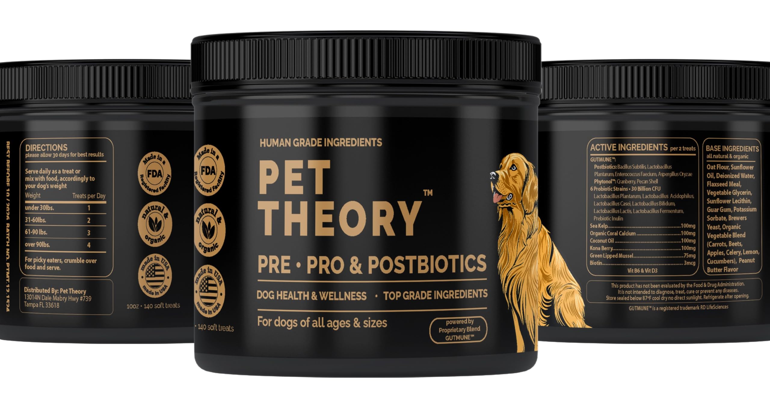 Pet Theory Probiotics for Dogs. Dog Digestive Health-Pre Pro and Postbiotic Combination-Pet Supplements for Gut Health-Supports Digestion, Boost Immunity-100CT Soft Chews Pet TheoryAu supplements