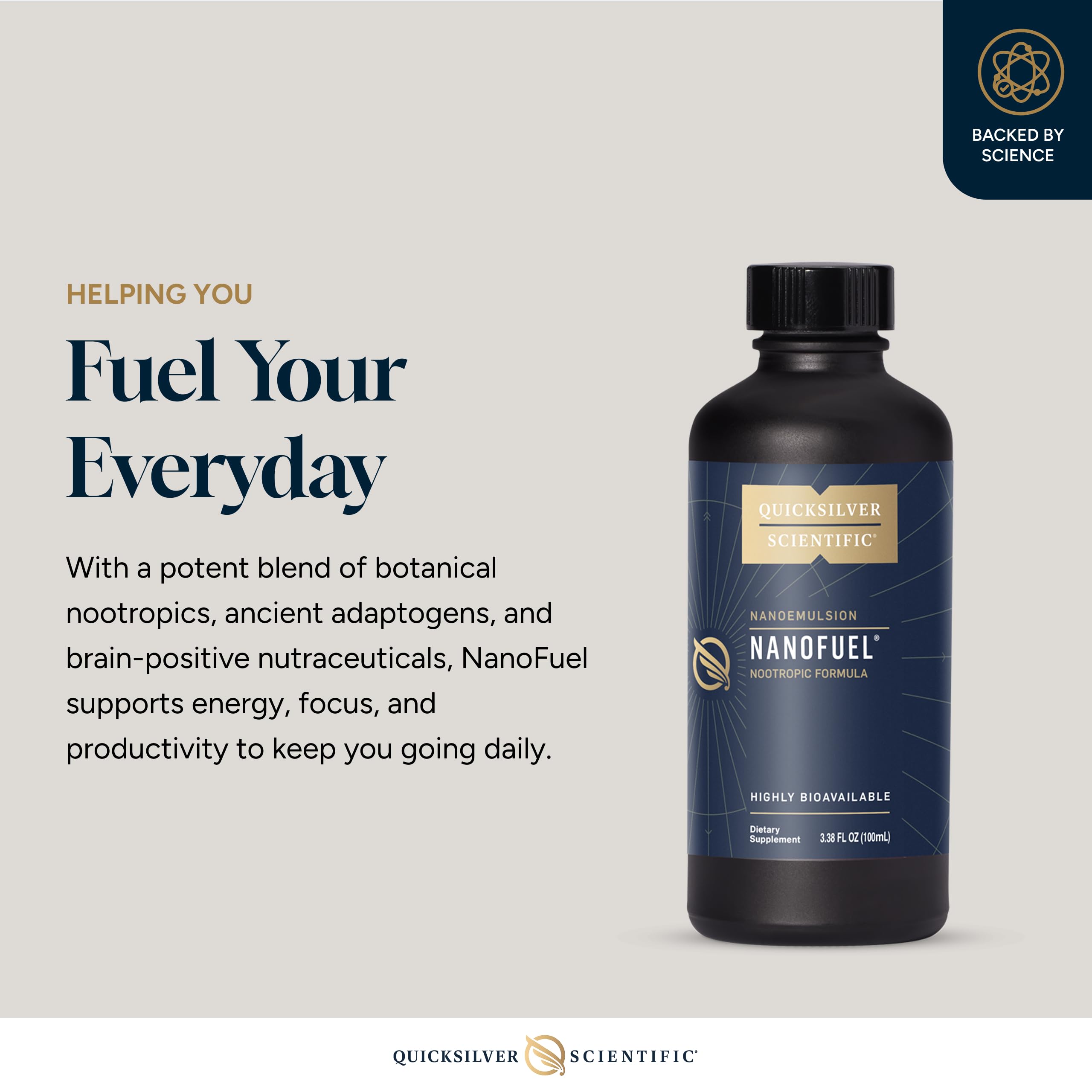 Quicksilver Scientific NanoFuel - Energy Support - Nootropic Formula Designed to Support Focus + Productivity (3.38oz / 100ml) Quicksilver ScientificUS supplements