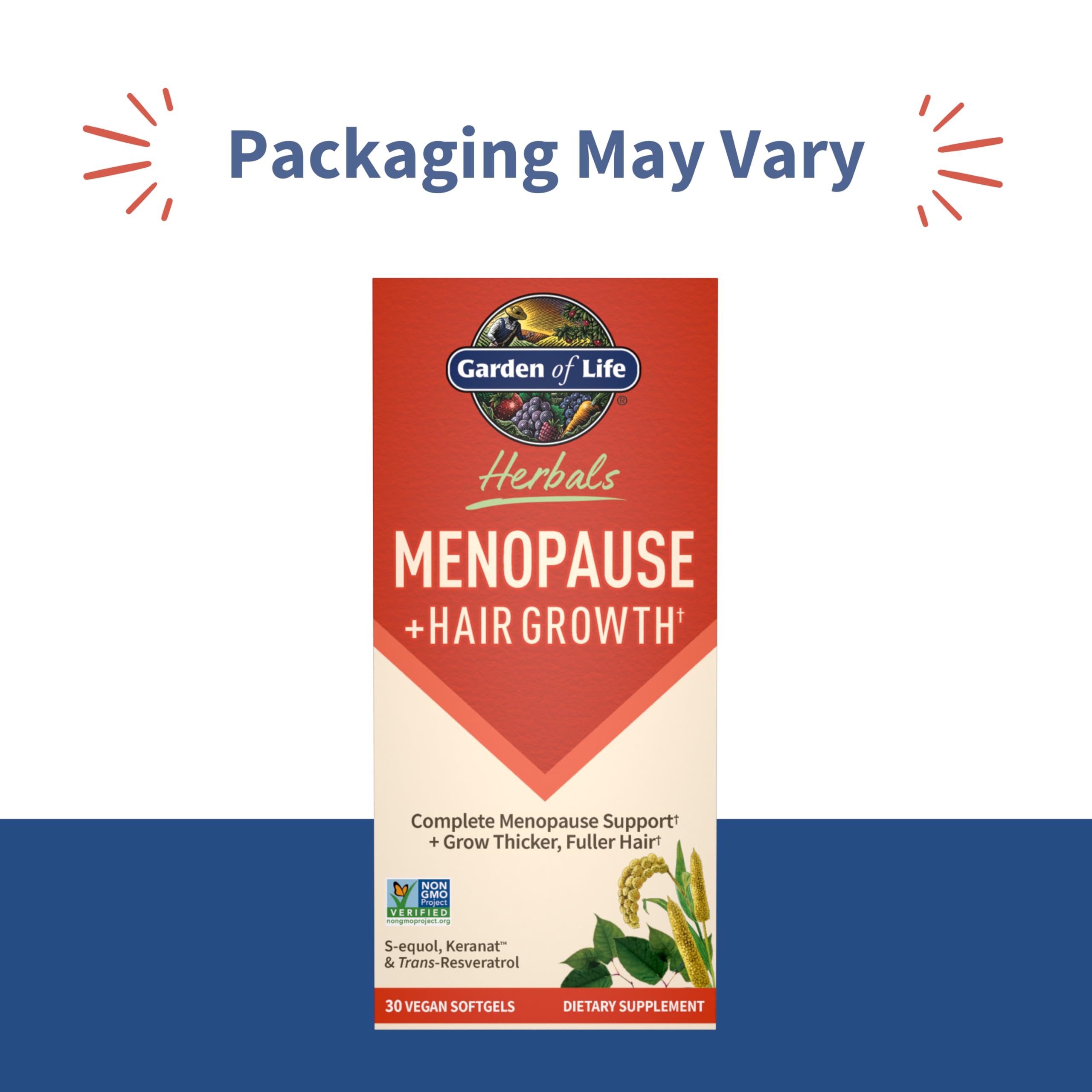 Garden of Life Herbals Menopause Supplement with S-equol & Trans-Resveratrol for Multi-Symptom Relief, Keranat for Thicker, Fuller Hair Growth – Non-GMO, Gluten-Free, Vegan, Berry Flavor, 30 Servings Garden of LifeAu supplements