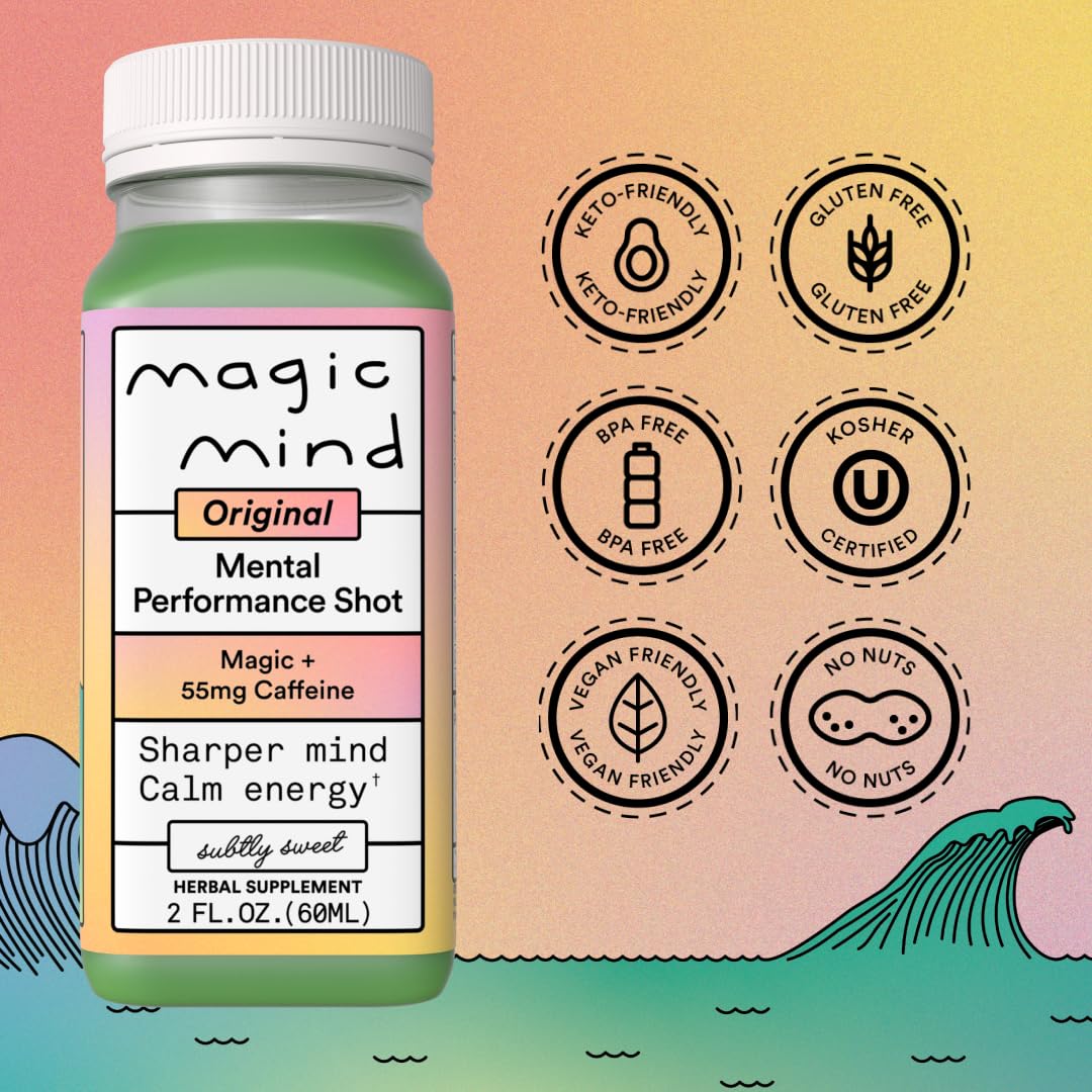 Magic Mind Energy And Focus Drink Shots - Stress Relieving, No Jitters, Ashwagandha, Vitamin B12, Vitamin C, Matcha Green Tea, Functional Mushrooms - 2 FL Oz (15 Pack) Magic MindAu supplements