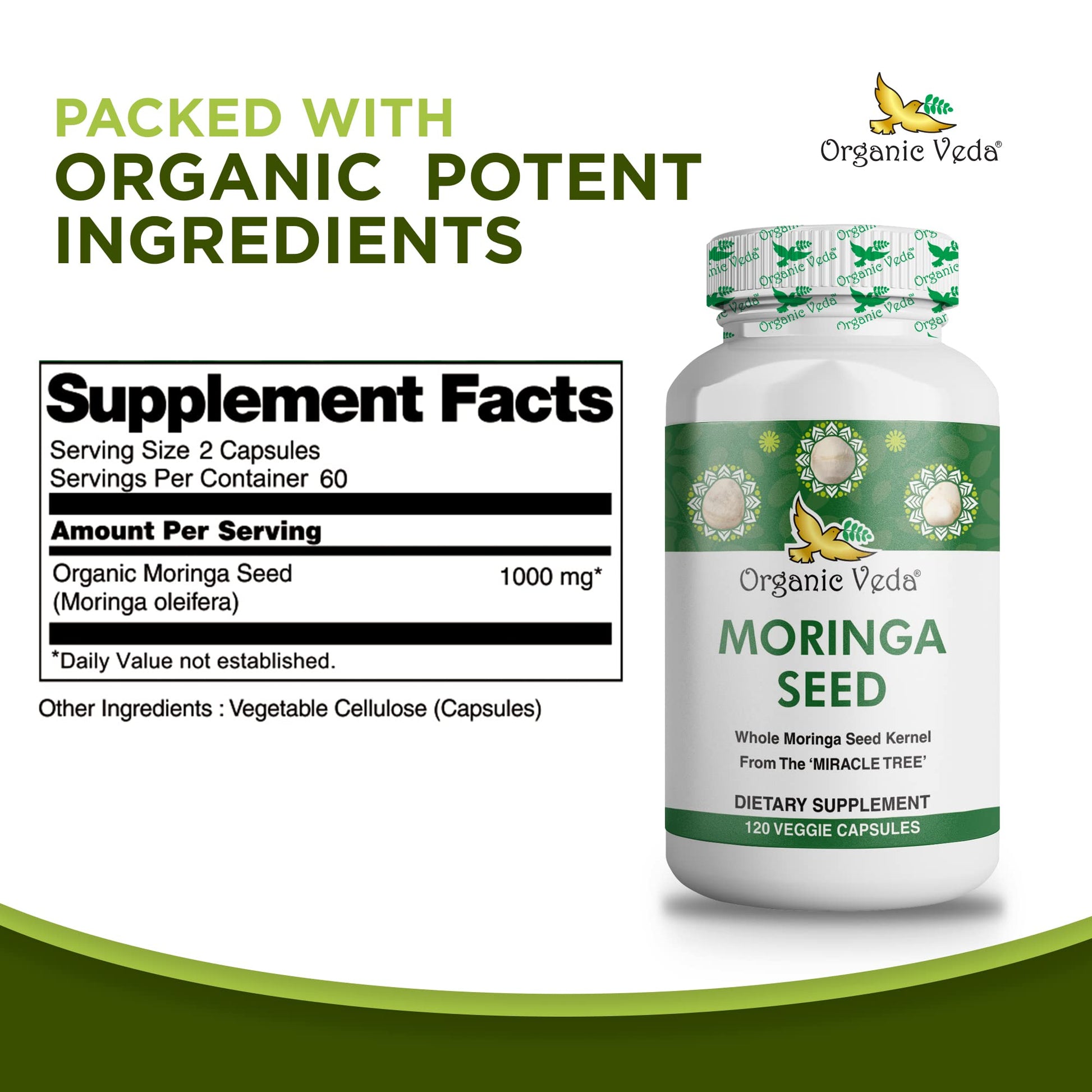 Organic Veda Moringa Seed Capsules - Pure Organic Moringa Capsules Seed Powder Organic VedaUS supplements