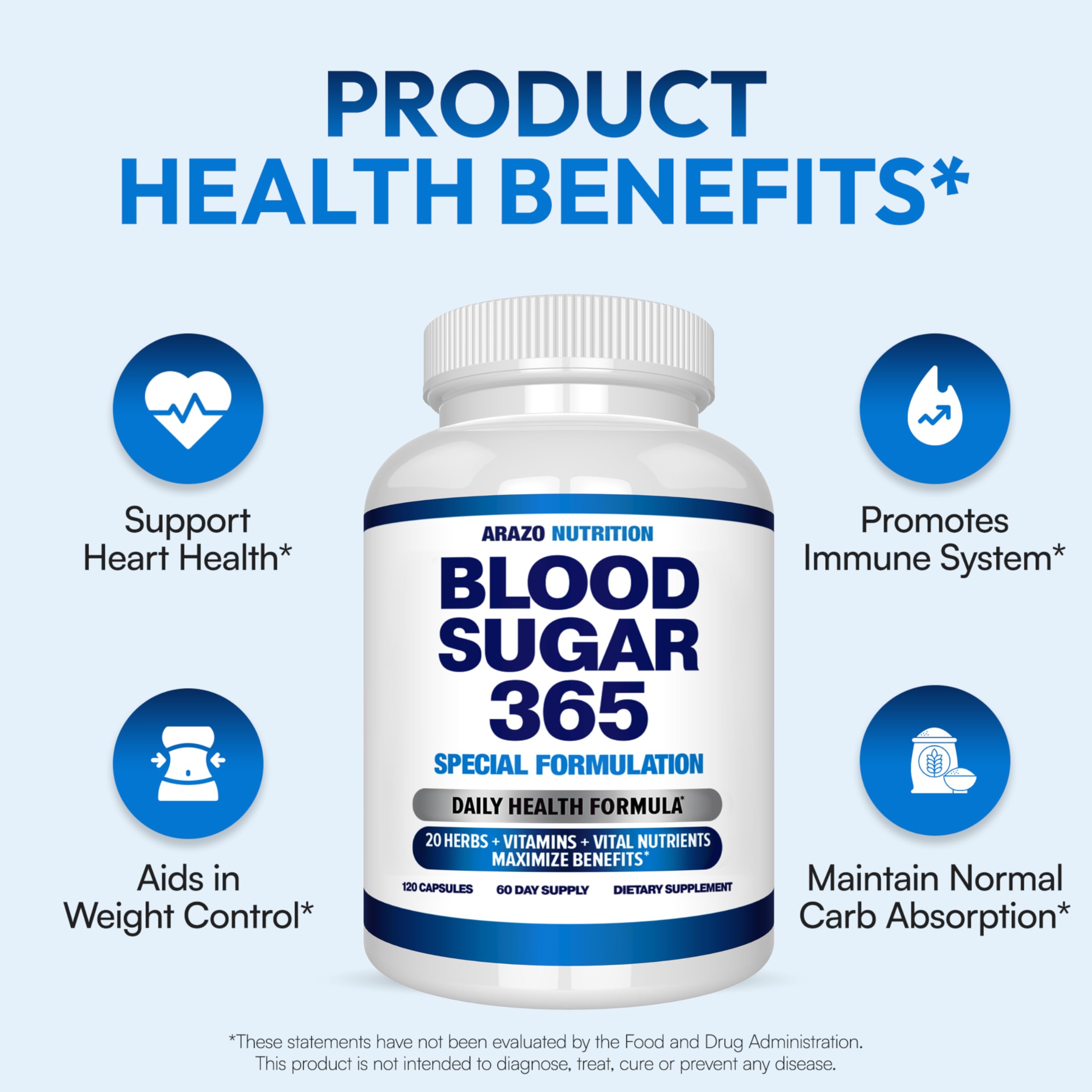 Arazo Nutrition Blood Sugar 365 Supplement – Supports Healthy Energy Levels - 120 Herbal Pills - 60 Day Supply Aus HealthcareAu supplements
