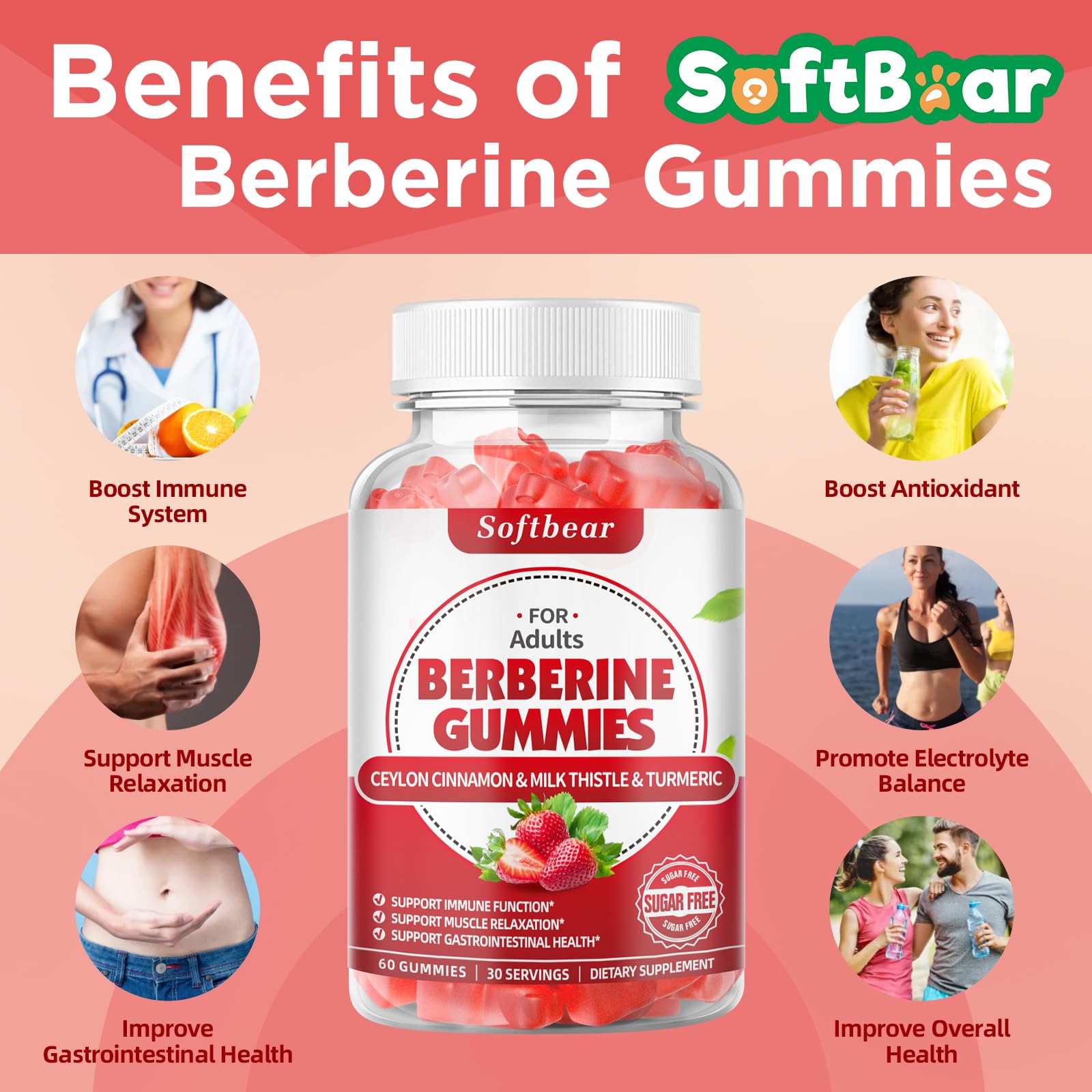 softbear Berberine with Ceylon Cinnamon Gummies-99% Purity Berberine HCL Supplements softbearUS supplements