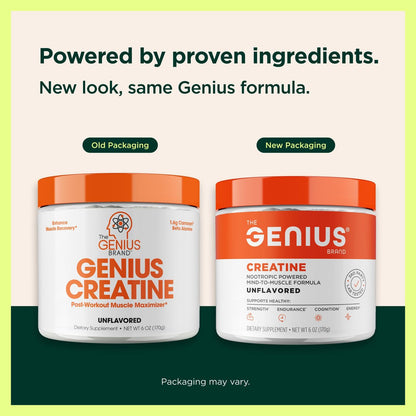 The Genius Brand Genius Creatine - Creatine Monohydrate Powder for Active Lifestyles - Endurance, Strength, Brain Performance & Muscle Health Support - Mind-to-Muscle Formula - Unflavored - 6 oz The Genius BrandUS supplements