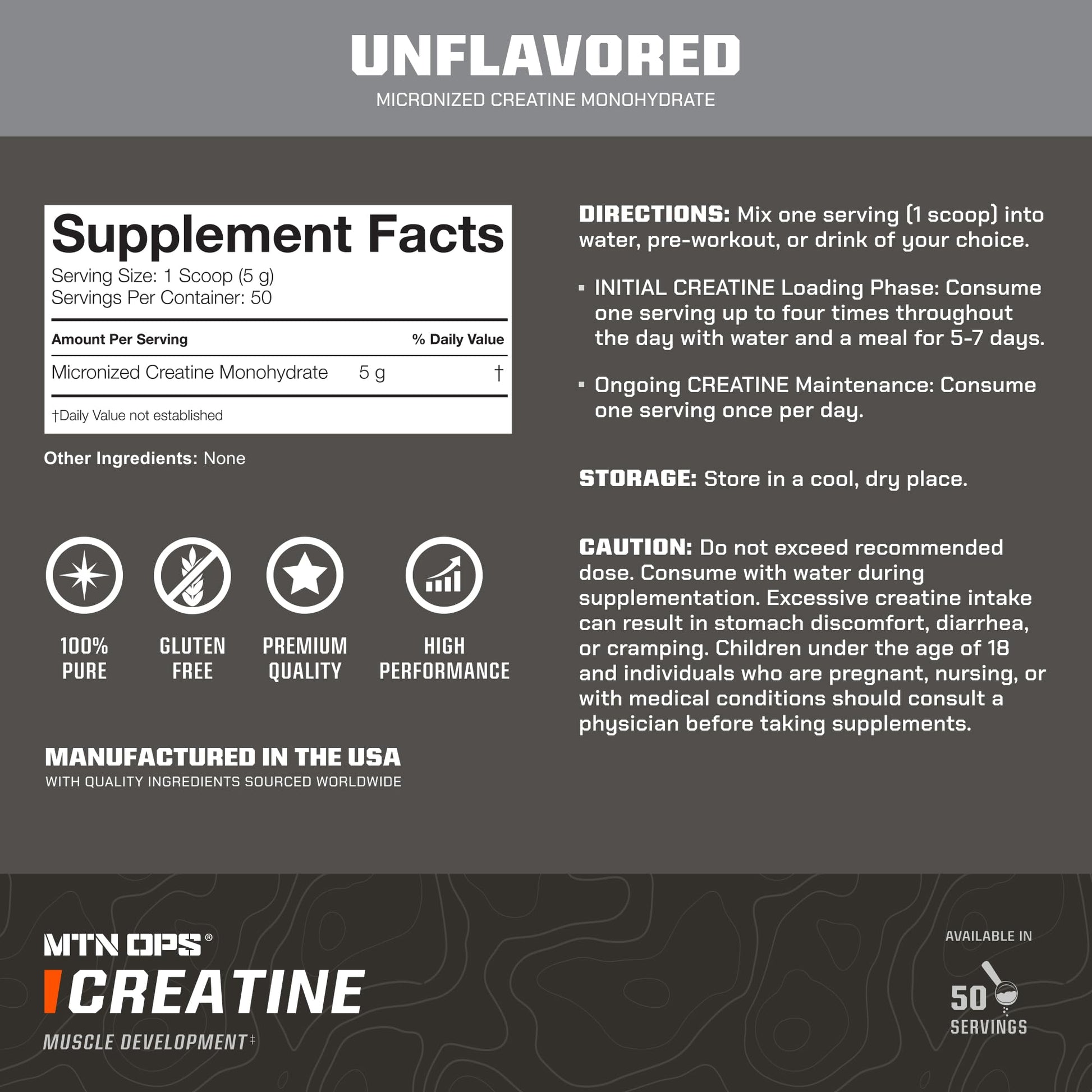 MTN OPS Micronized Creatine Monohydrate Powder – Unflavored 5 g per Serving, 50 Servings – Pure Creatine for Men for Muscle Recovery & Strength Training MTN OPSAu supplements