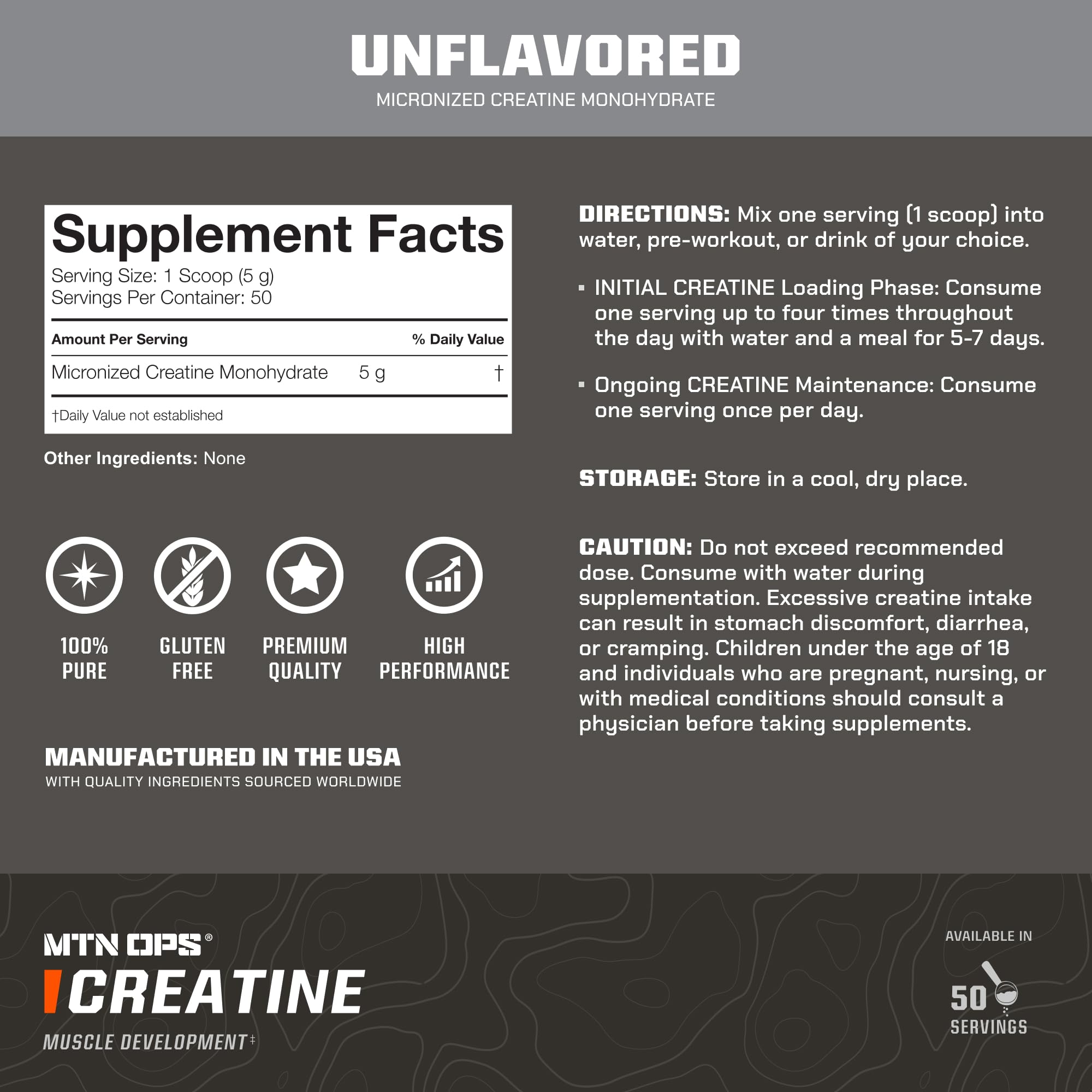 MTN OPS Micronized Creatine Monohydrate Powder – Unflavored 5 g per Serving, 50 Servings – Pure Creatine for Men for Muscle Recovery & Strength Training MTN OPSAu supplements
