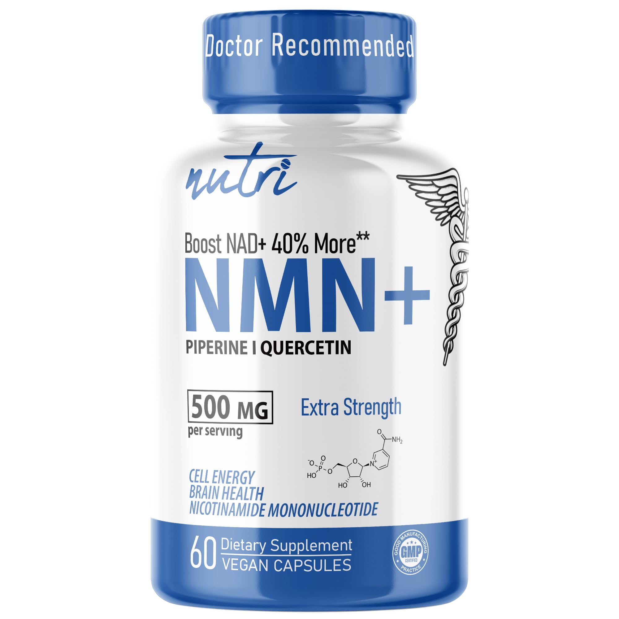 NMN Supplement 500mg NAD Supplement - Nutri Ultra High Absorption Stabilized NMN Nicotinamide Mononucleotide, 40% More NAD+ with Quercetin Phytosome & Black Pepper - mnm supplement (60 Capsules) Nature's FusionsAu supplements
