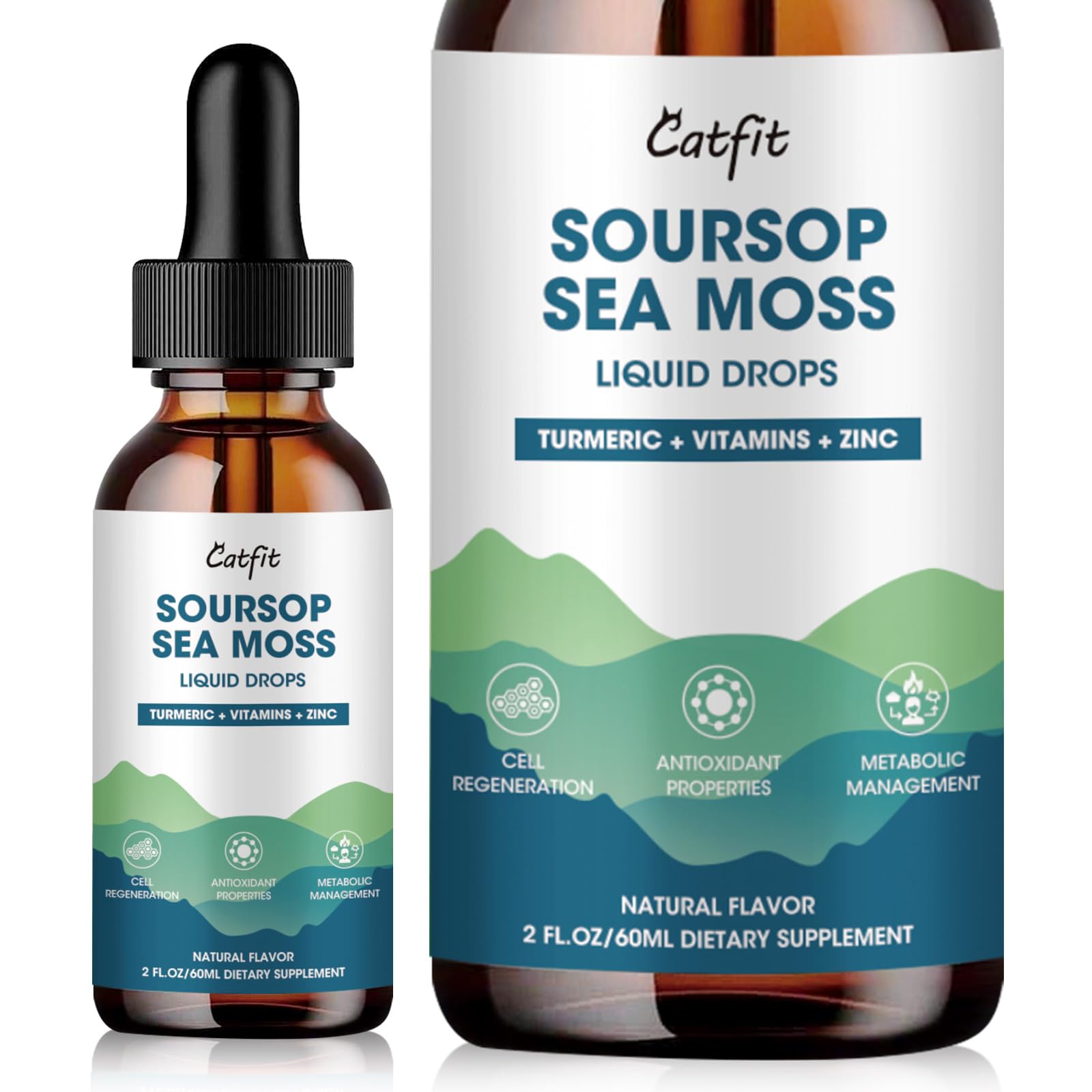 Catfit Soursop Graviola Liquid Drop – Soursop Drops for Cell Support, Antioxidant, Relaxation & Immune Boost with Sea Moss, Turmeric, Black Pepper, B6 C, Zinc, Sugar Free, Gluten Free, Vegan, 2 Fl Oz CatfitAu supplements