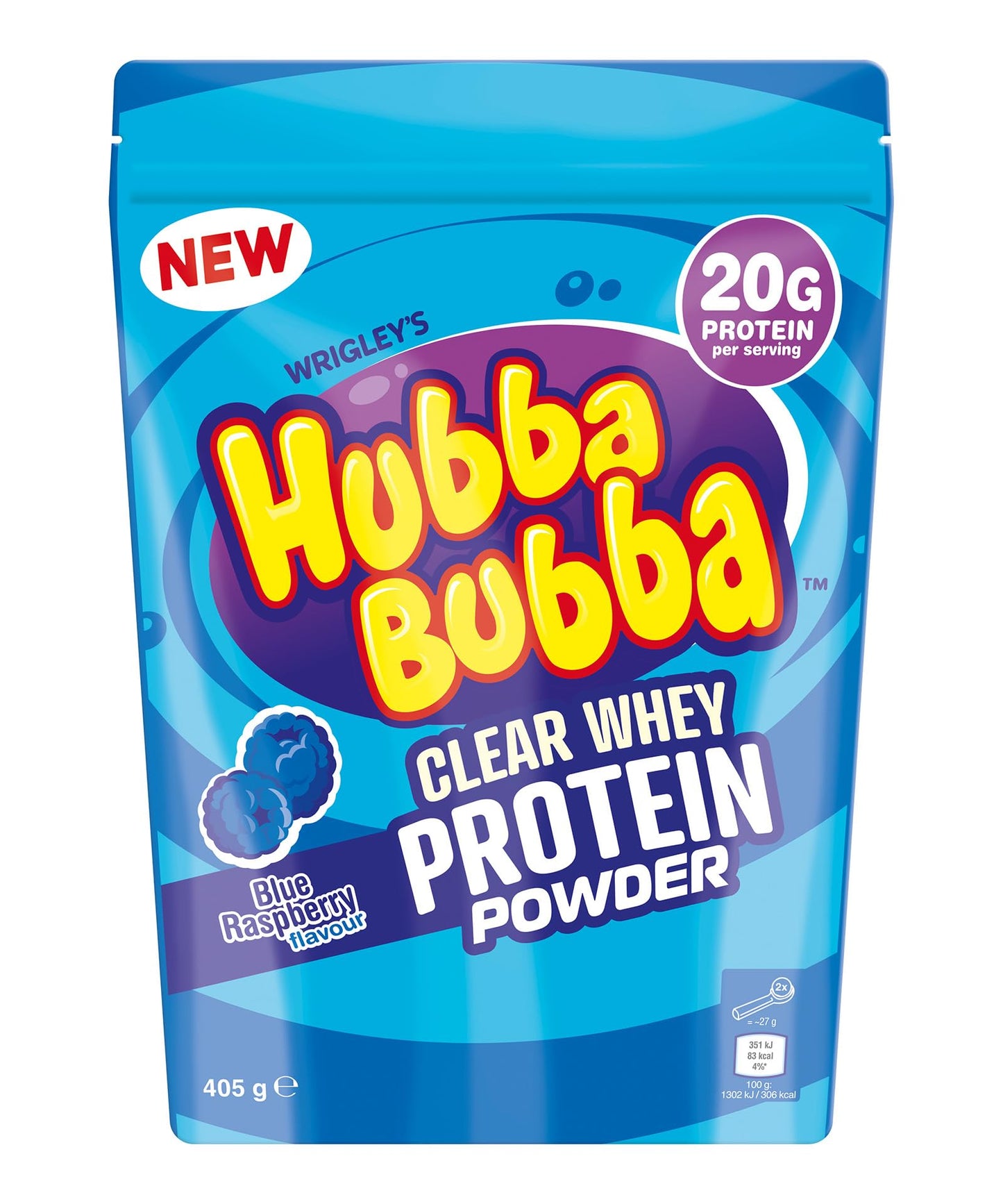 Hubba Bubba Blue Raspberry Clear Whey Isolate, Protein Powder Drink, 405g Pouch Hubba BubbaUS supplements