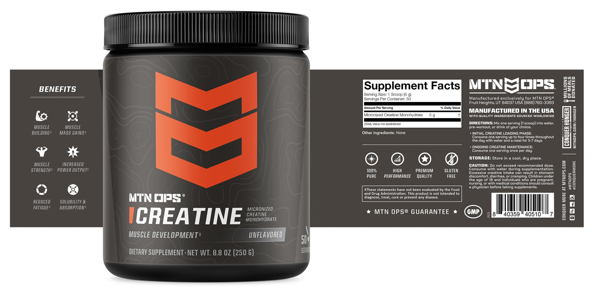 MTN OPS Micronized Creatine Monohydrate Powder – Unflavored 5 g per Serving, 50 Servings – Pure Creatine for Men for Muscle Recovery & Strength Training MTN OPSAu supplements