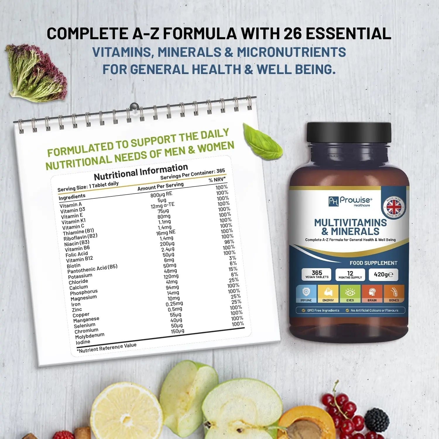 A-Z Multivitamins & Minerals I 365 Vegan Tablets (1 Year Supply) I 26 Essential Active Vitamins, Minerals & Micronutrients PH PROWISE HealthcareAu supplements